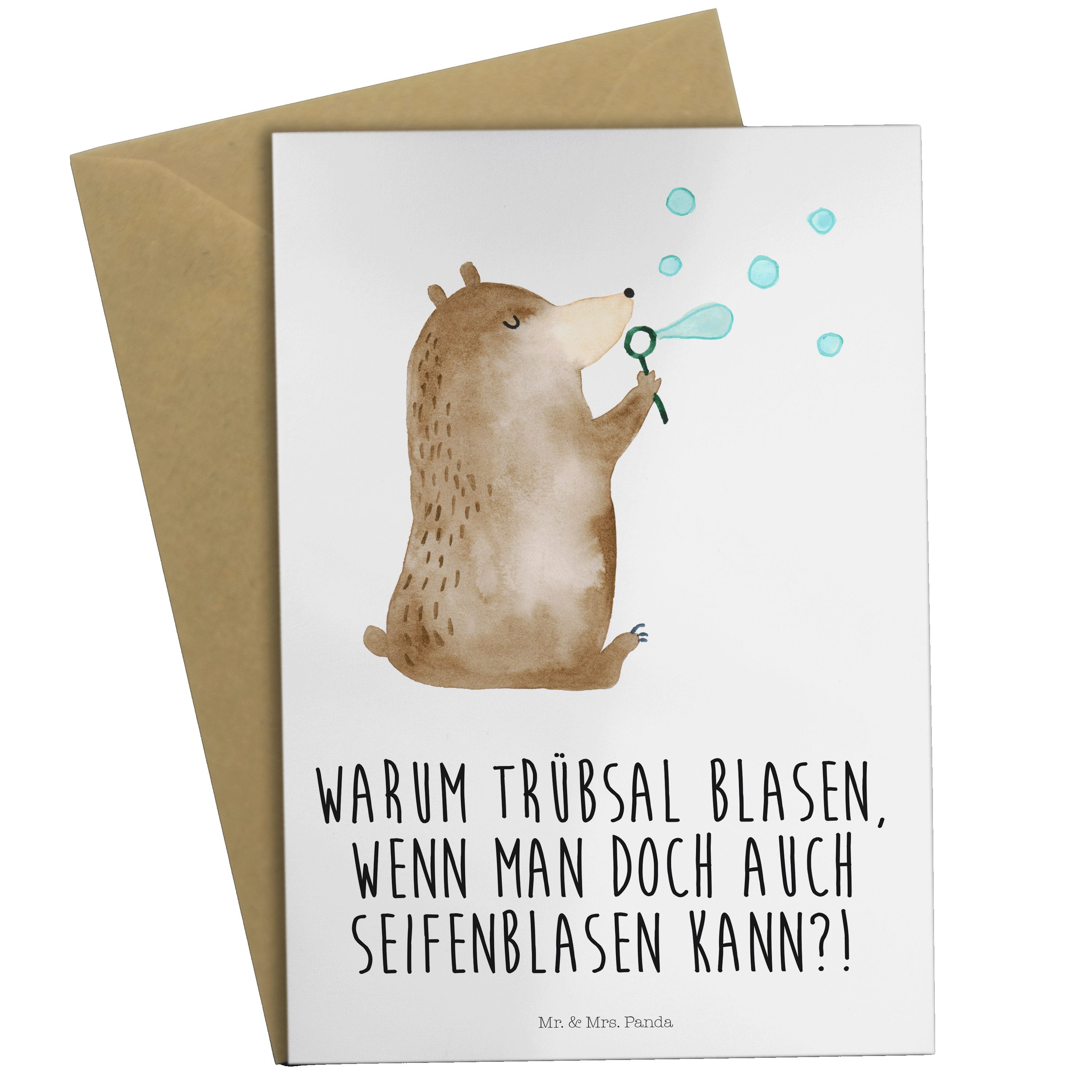 Geschenk, - - Weiß Grußkarte Panda Mrs. & Seifenblasen Mr. Hochzeitska Klappkarte, Bär Teddybär,