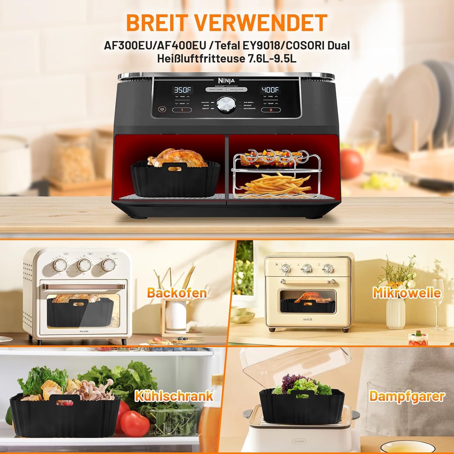 BlingBin Küchenmaschinen Zubehör-Set 22 Stück Heißluftfritteuse Zubehör für Ninja Foodi Max Dual Zone, Zubehör für Heißluftfritteusen Ninja Foodi Dual Zone AF300EU AF400EU SL400EU Double Stack XL Innsky COSORI und 7,6L-9,5L Dual Zone Heißluftfritteuse, für Ninja Foodi AF300EU AF400EU 7.6L-9.5L und Meisten Dual Zone