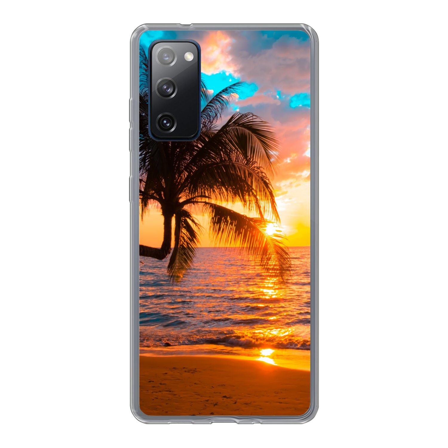 MuchoWow Handyhülle für Samsung Galaxy S20 FE Palme - Sonnenuntergang - Horizont - Strand, Phone Case, Silikon, Schutzhülle Dünn