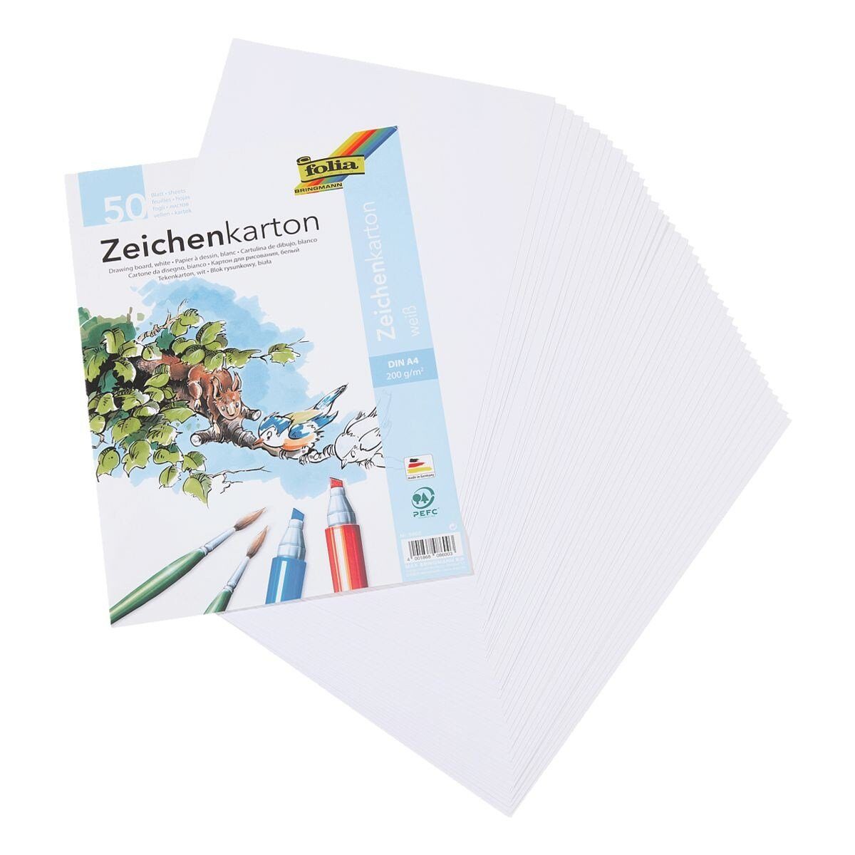 Folia Zeichenkartonblock, DIN A4, 50 Blatt, Grammatur 200 g/m²
