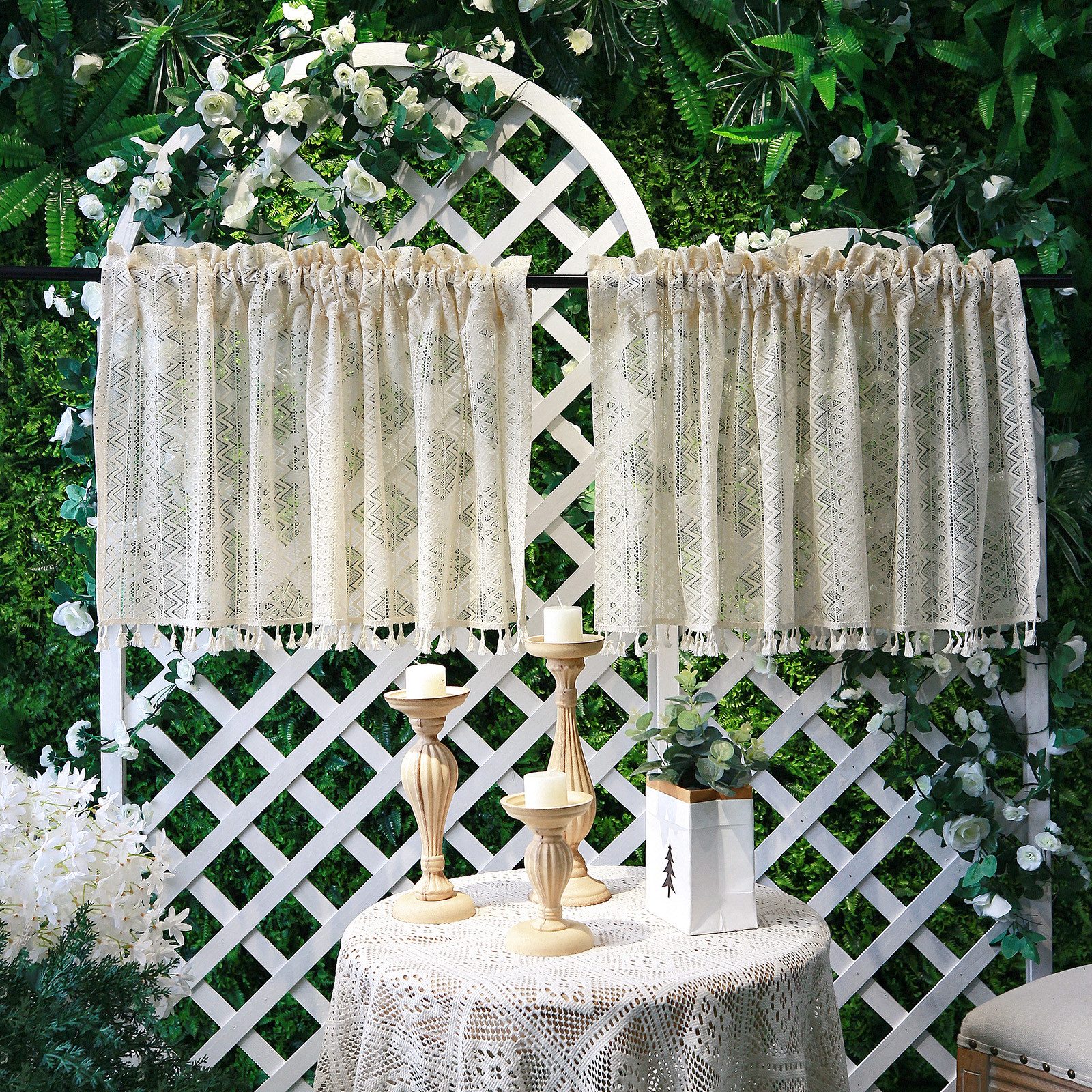 Jibenhome Vorhang Kurze Vorhänge Vintage-Quasten Boho-Gardinen, günstig online kaufen