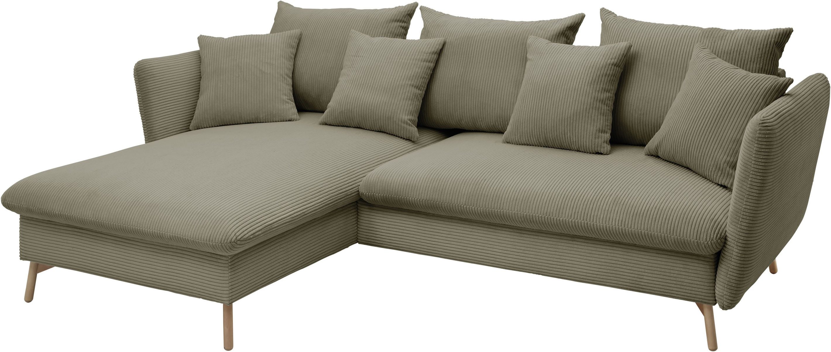OTTO home Ecksofa MERLE, 258 cm, L-Form, traumhafter Cord, mit Bettfunktion und Bettkasten, Liegefläche 224 x 139