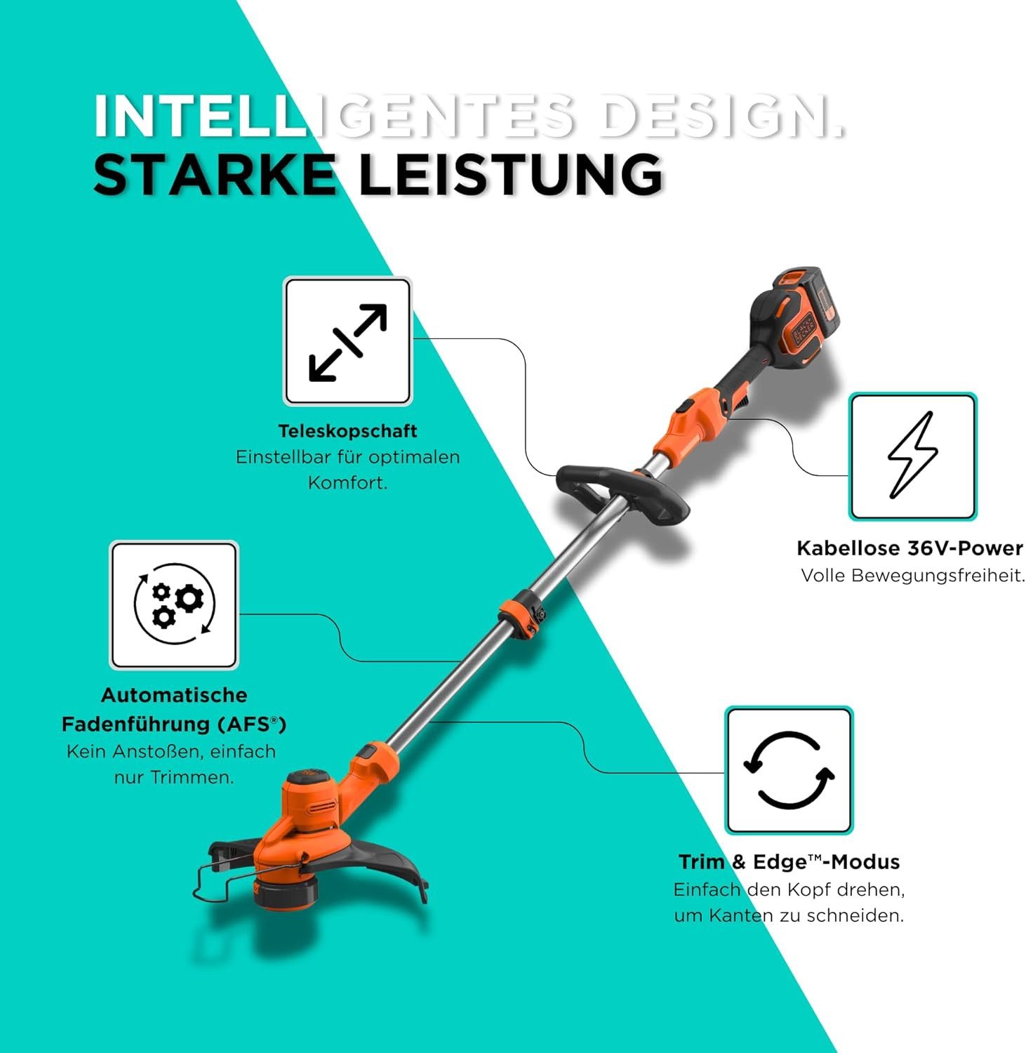 Black + Decker Akku-Rasentrimmer Akku-Rasentrimmer mit Akku & Schnellladegerät, 33cm Schnittb., (1 St)