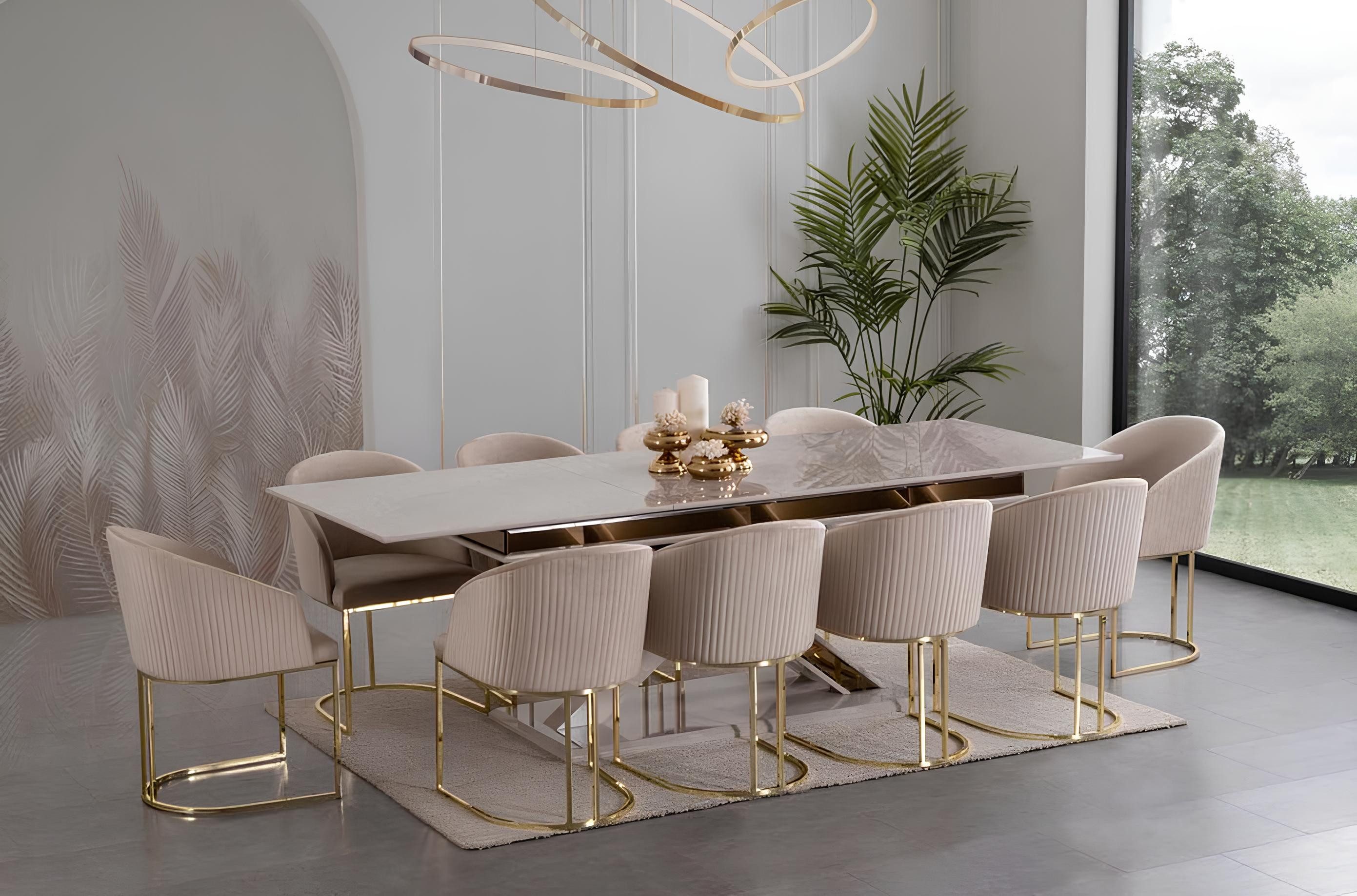 JVmoebel Essgruppe Esszimmer Set aus Edelstahl mit stilvollen Sesseln und Tisch, Made in Europa