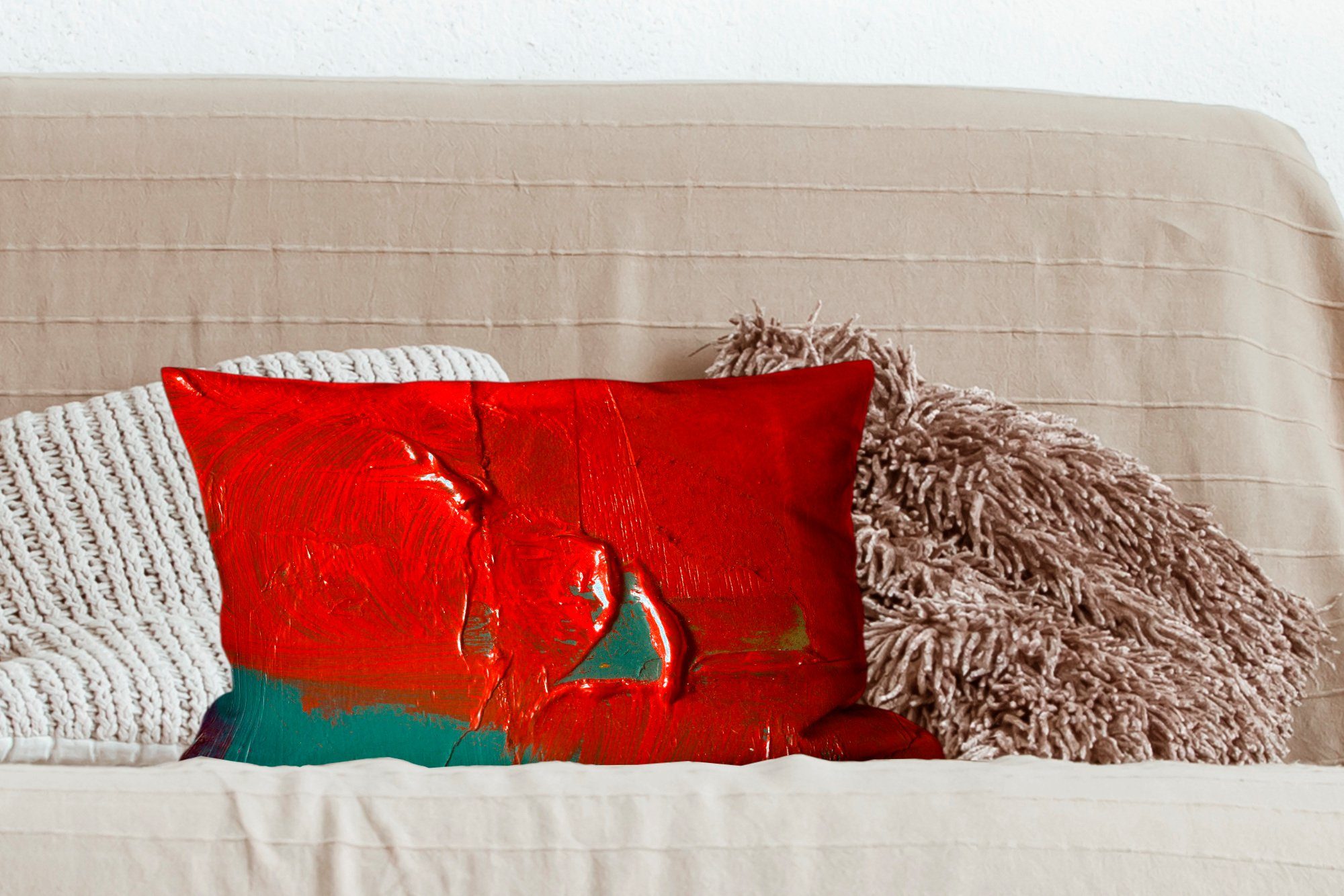 MuchoWow Dekokissen Mehrfarbig Abstrakt Hintergrund, mit Füllung, Leinwand Zierkissen, auf Öl Dekoration, Schlafzimmer Wohzimmer Dekokissen