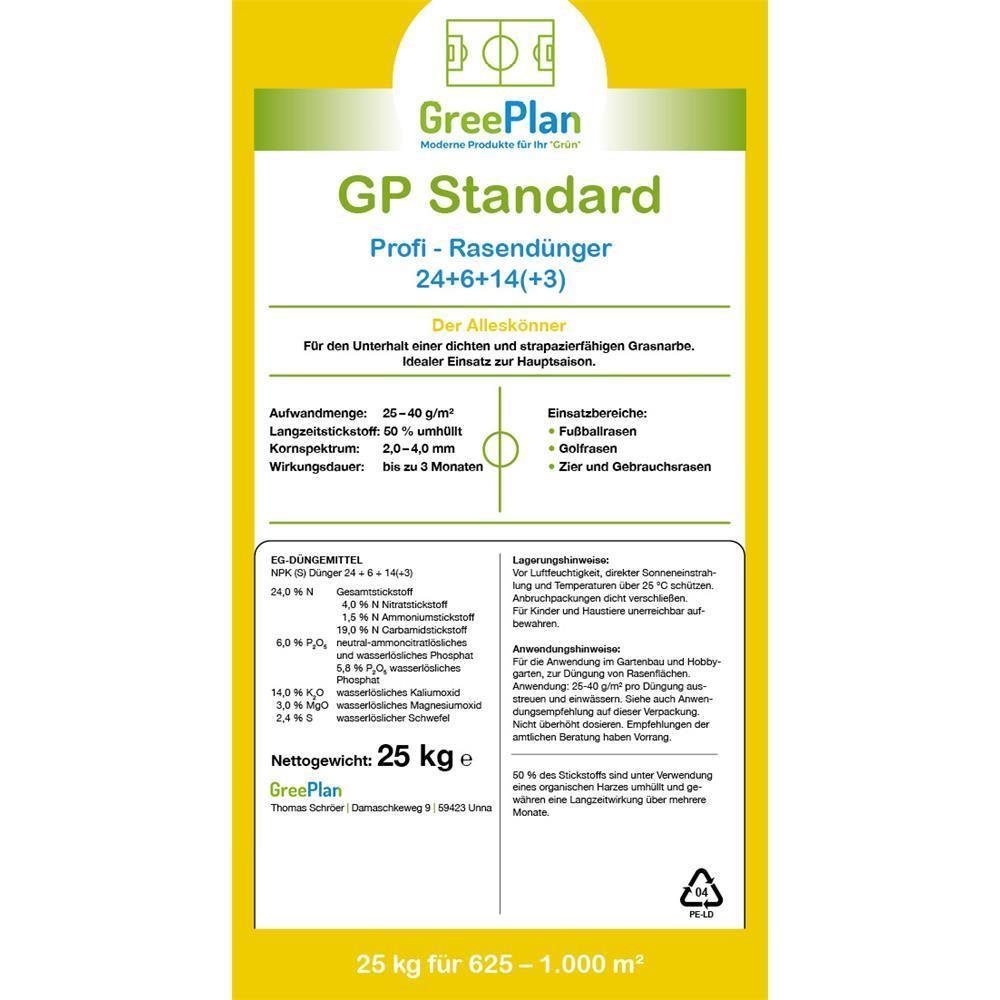 GreenPlan Rasendünger Standard Profi 25kg Sack 625-1000 m² NPK-Dünger 24+6+14(3)