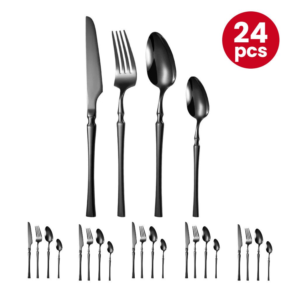 YNOFIT Besteck-Set 24-teiliges Besteckset mit schlanken Griffen für 6 Personen, 6 Personen, Rostfreier Stahl für ein raffiniertes Esserlebnis