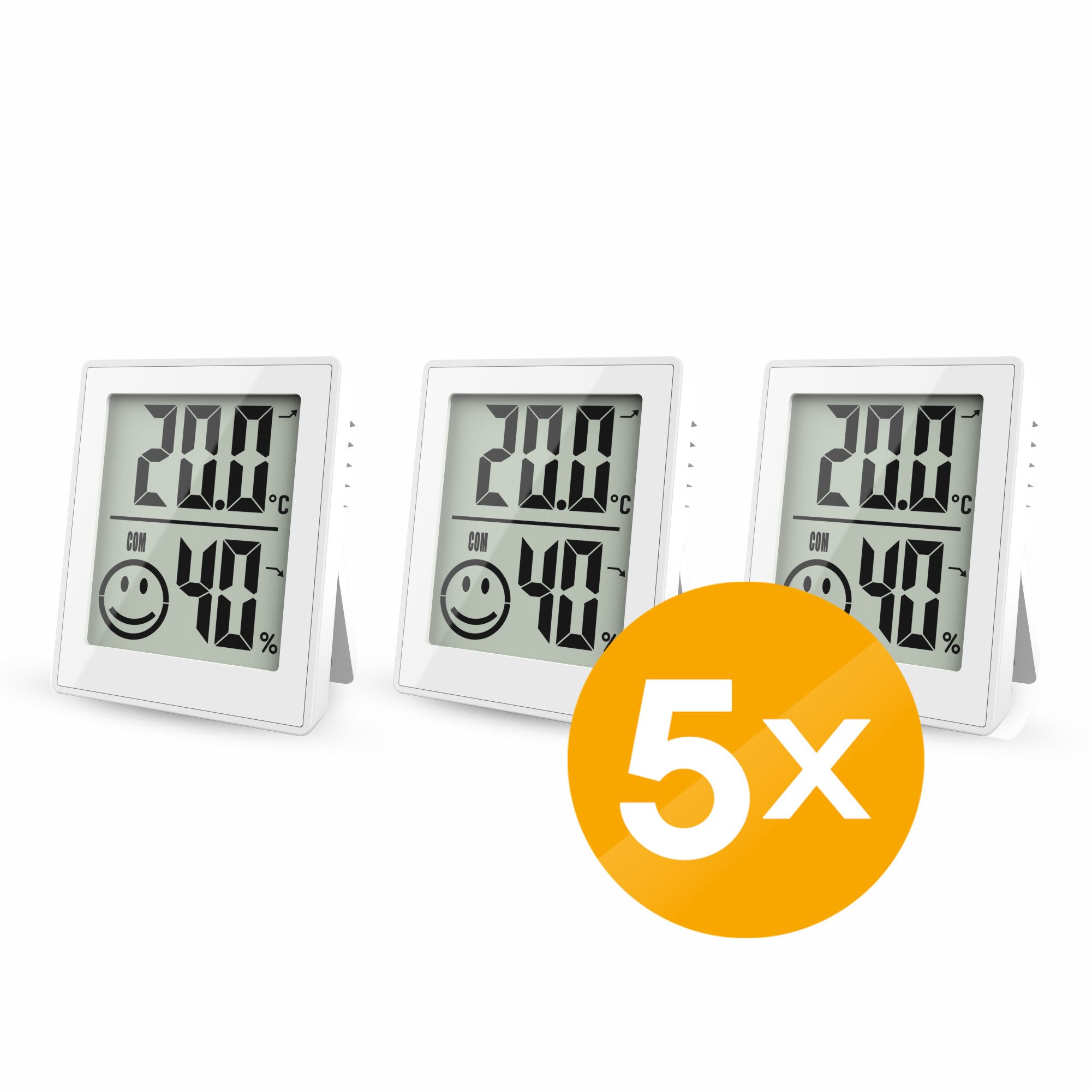 Miraval Klimamesser 5x Thermo-/Hygrometer 3er Set mit Smiley-Anzeige, (Inklusive Akku), Magnet- und Wandhalterung, mit Standfuß