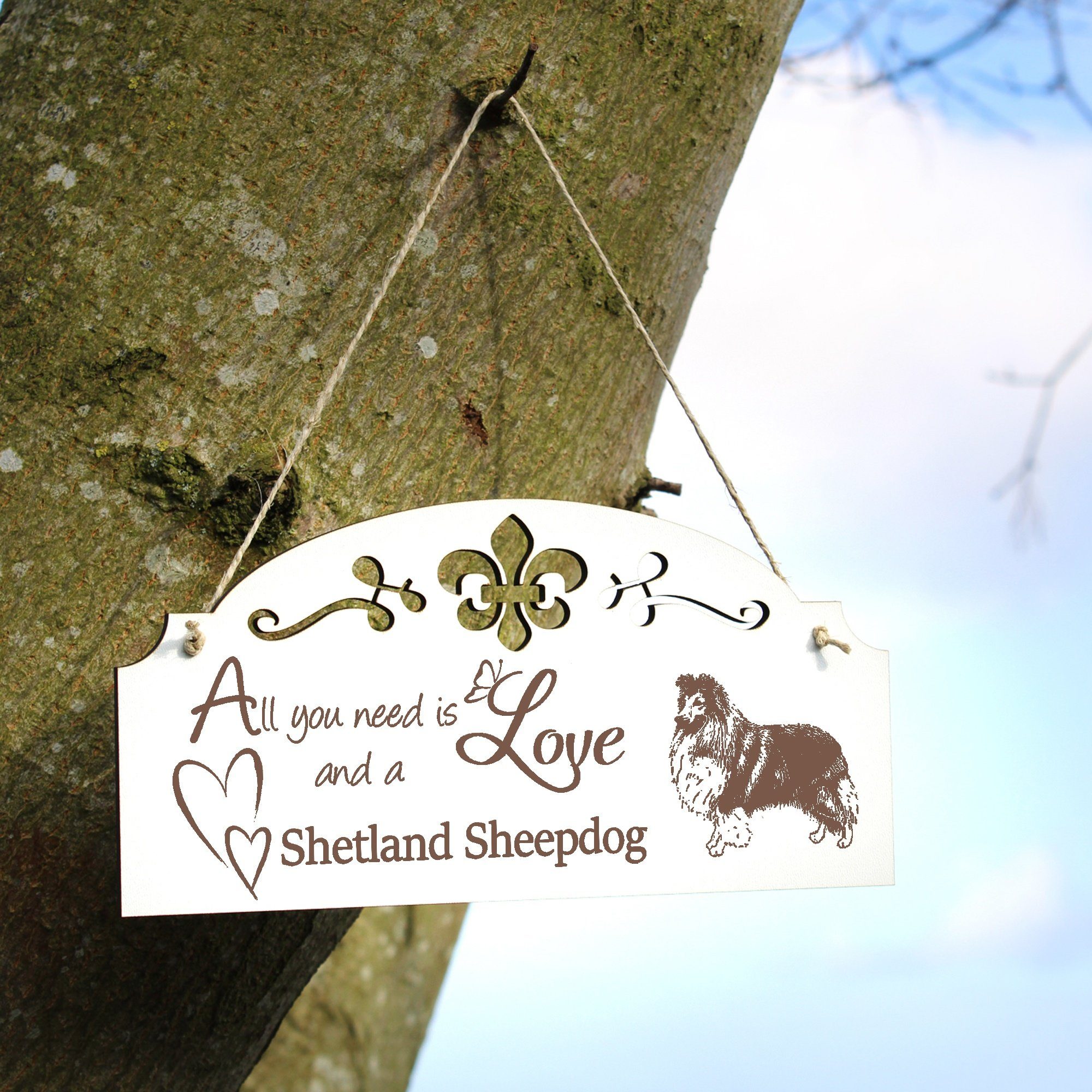 Dekolando Hängedekoration Shetland Sheepdog Sheltie Deko Love you All 20x10cm is need