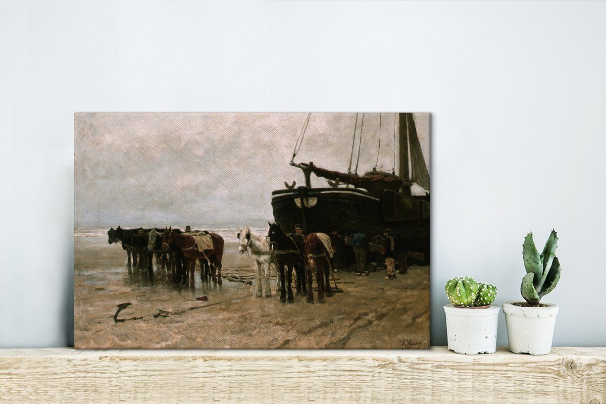 Leinwandbild Aufhängefertig, Wanddeko, St), Mauve, 30x20 und von Zugpferde - (1 Leinwandbilder, am OneMillionCanvasses® Gemälde Anton Strand cm Fischerboot Wandbild