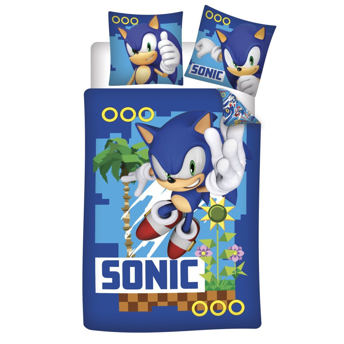 Sonic Kinderbettwäsche Sonic Coin Chase Bettwäsche-Set 140x200 + 70x90 cm, 100% Baumwolle, Ideal für empfindliche Kinderhaut