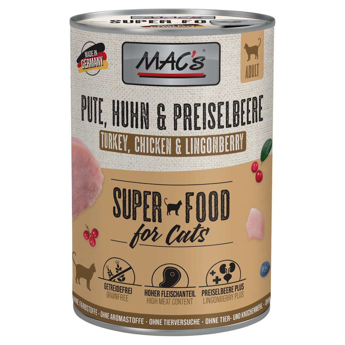 MAC'S Pute, Huhn & Preiselbeere 400 g - 6 Stück