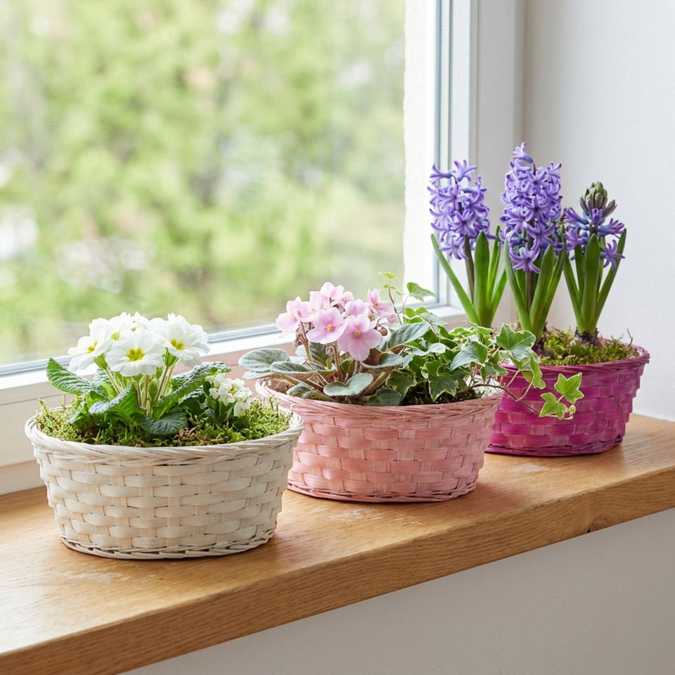 Florists Products Dekokorb Spankorb Set rund Lila/Weiß/Rosa