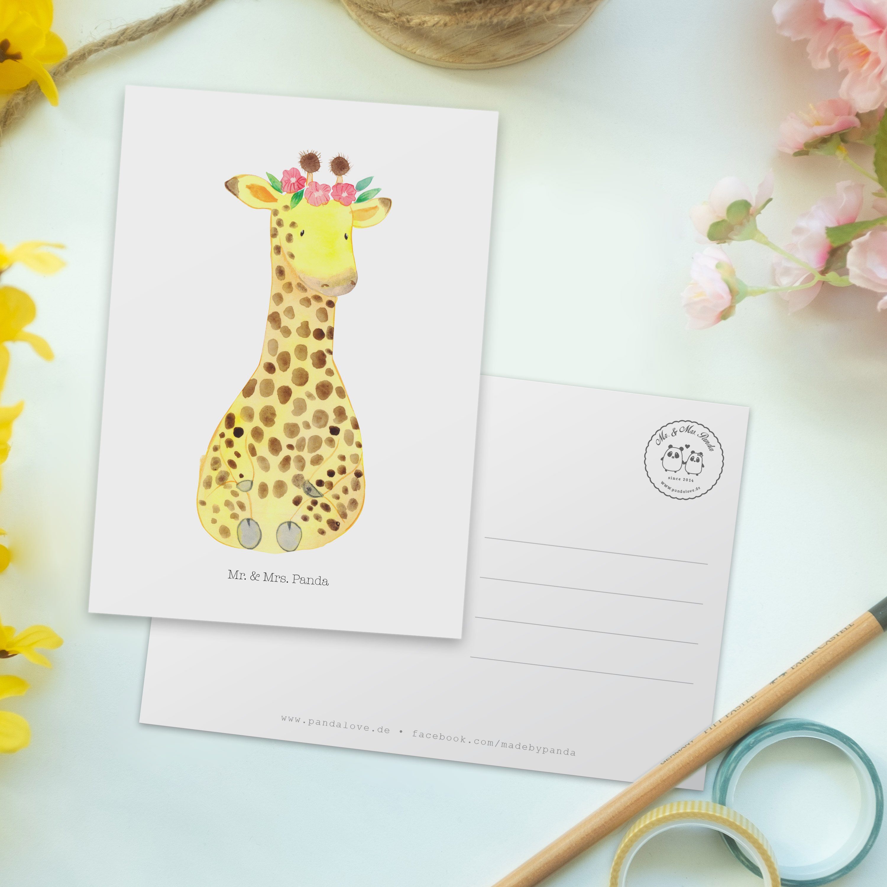 Mr. & Mrs. Panda - Geschenkkarte, Giraffe - Geschenk, Abent Postkarte Weiß Blumenkranz Freundin