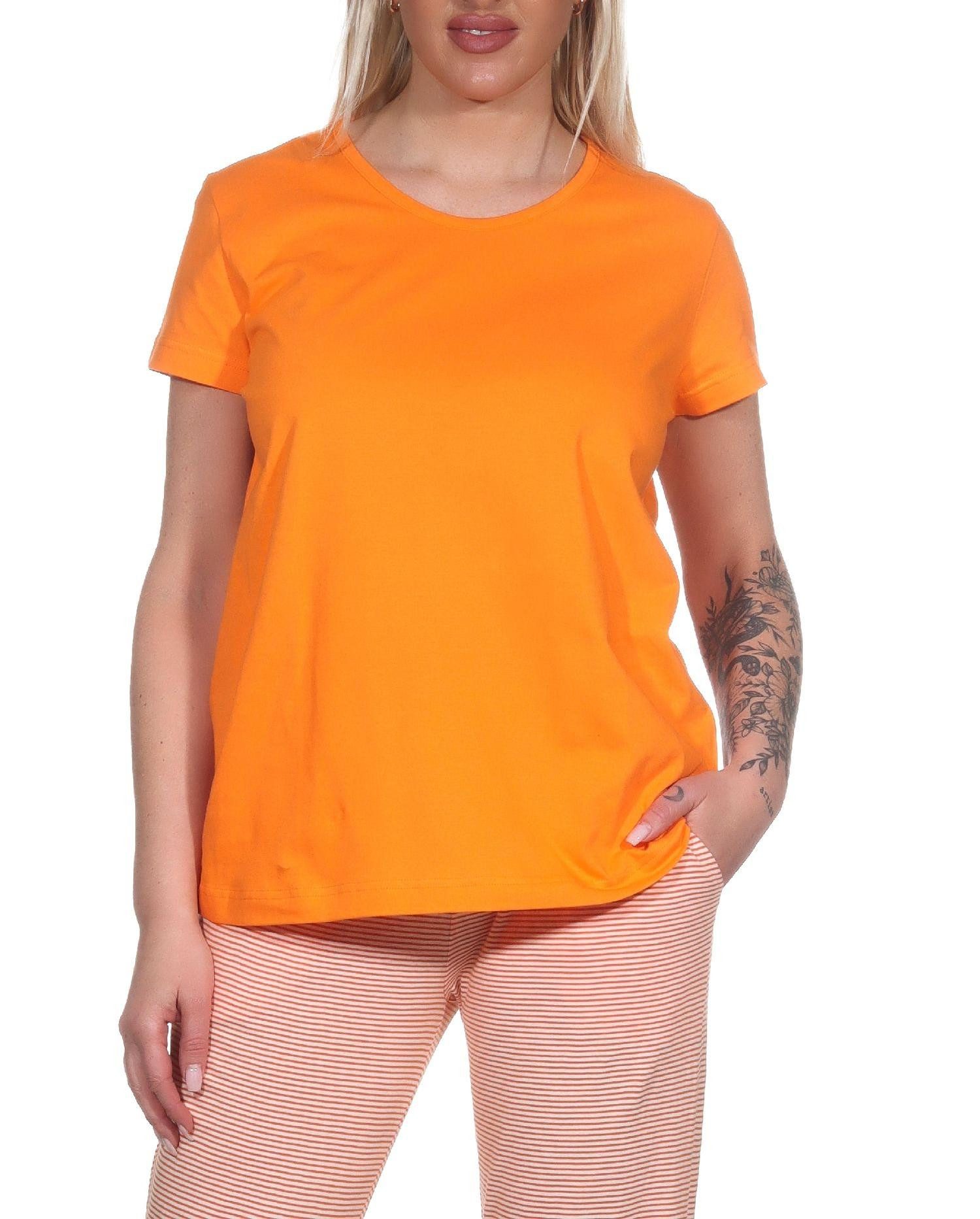 Normann Relaxanzug Damen Schlafanzug Shirt kurzarm Pyjama Oberteil Mix & Match unifarben