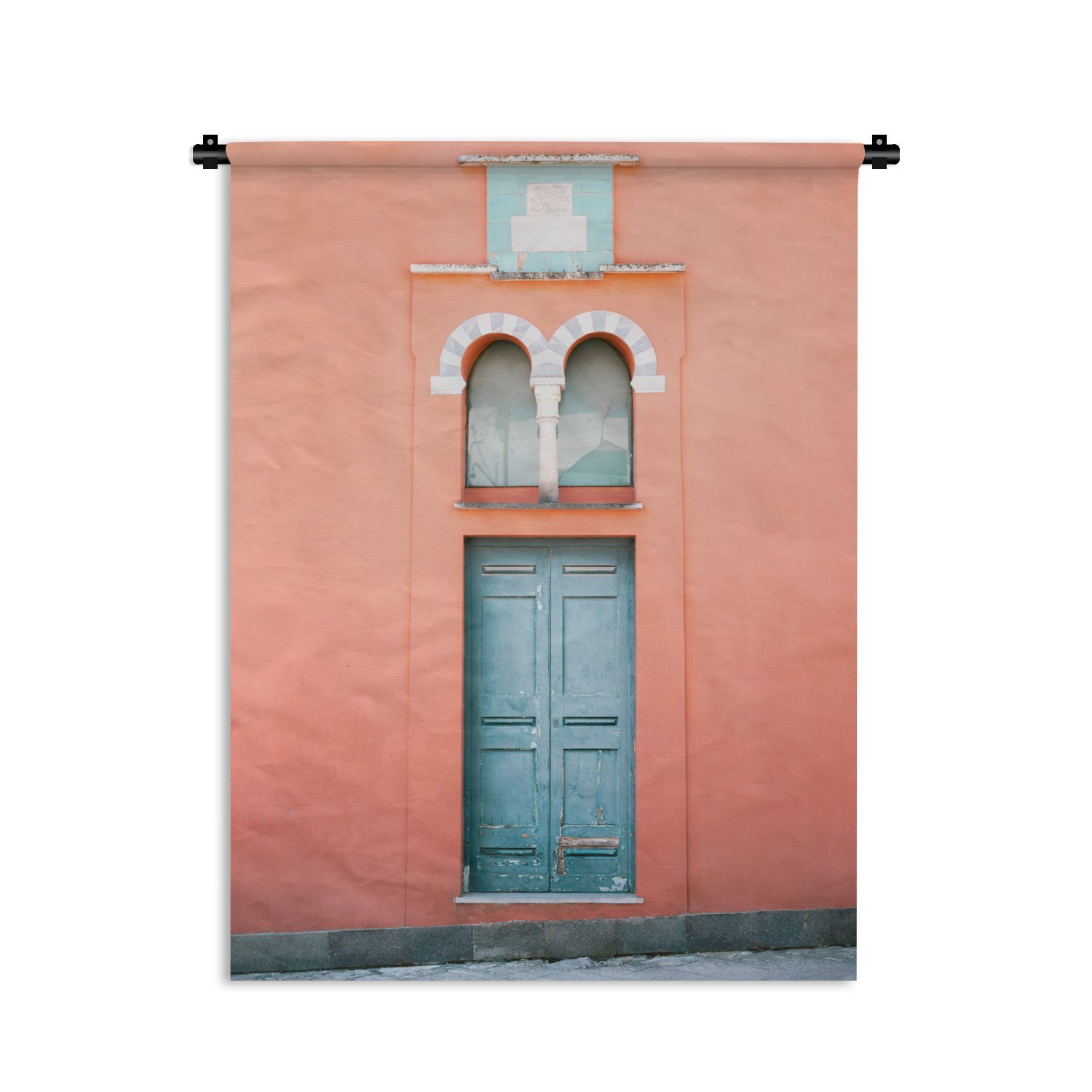 Wand, Wanddekoobjekt Rot, Wohnzimmer, Deko Architektur - - Tür an Tapisserie, für Schlafzimmer der - MuchoWow Blau