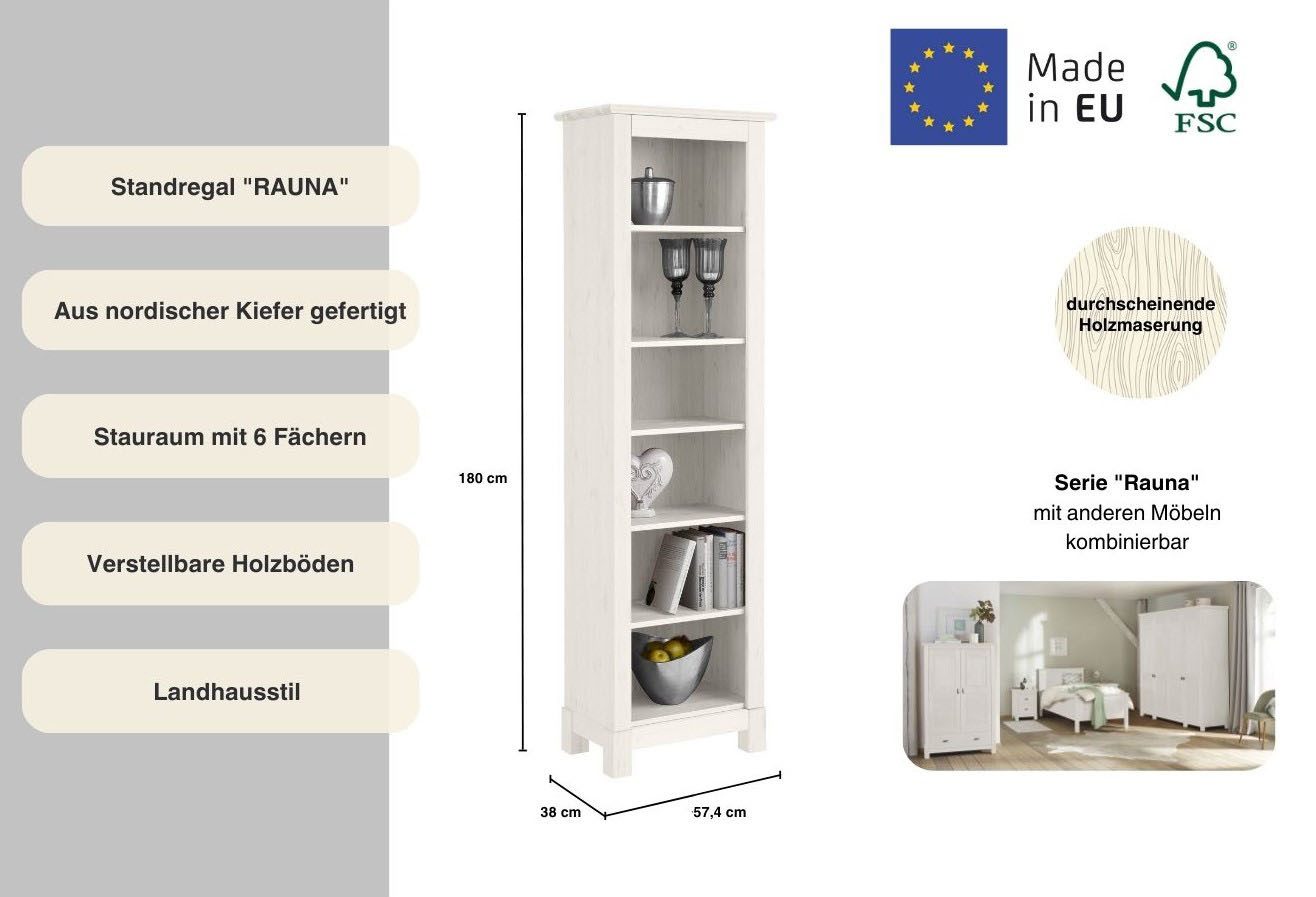 Home affaire Standregal Rauna, Höhe 180 cm, aus massiver Kiefer, FSC®-zerti günstig online kaufen