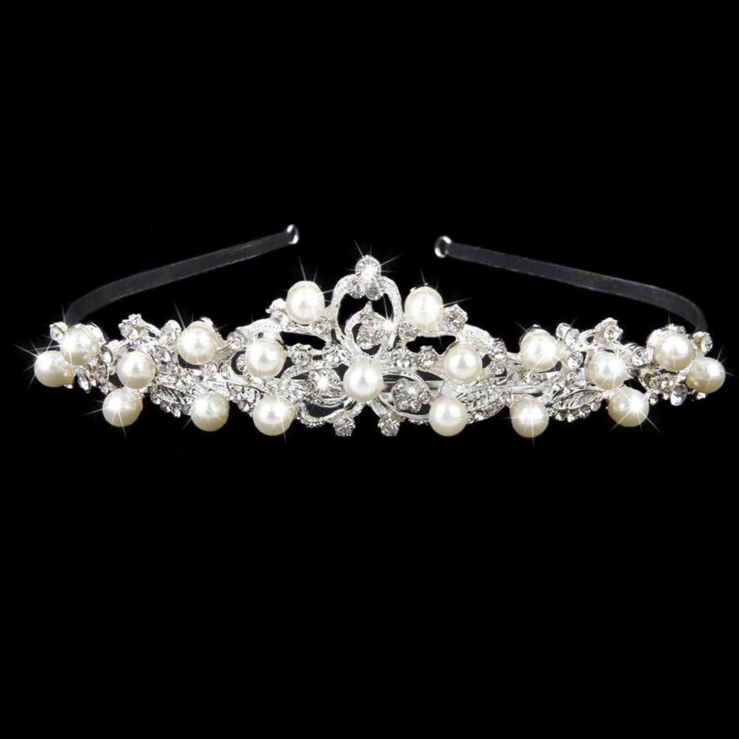 LuxusKollektion Diadem Silber Hochzeit Diadem Kristall Strass Braut Tiara Perle Krone