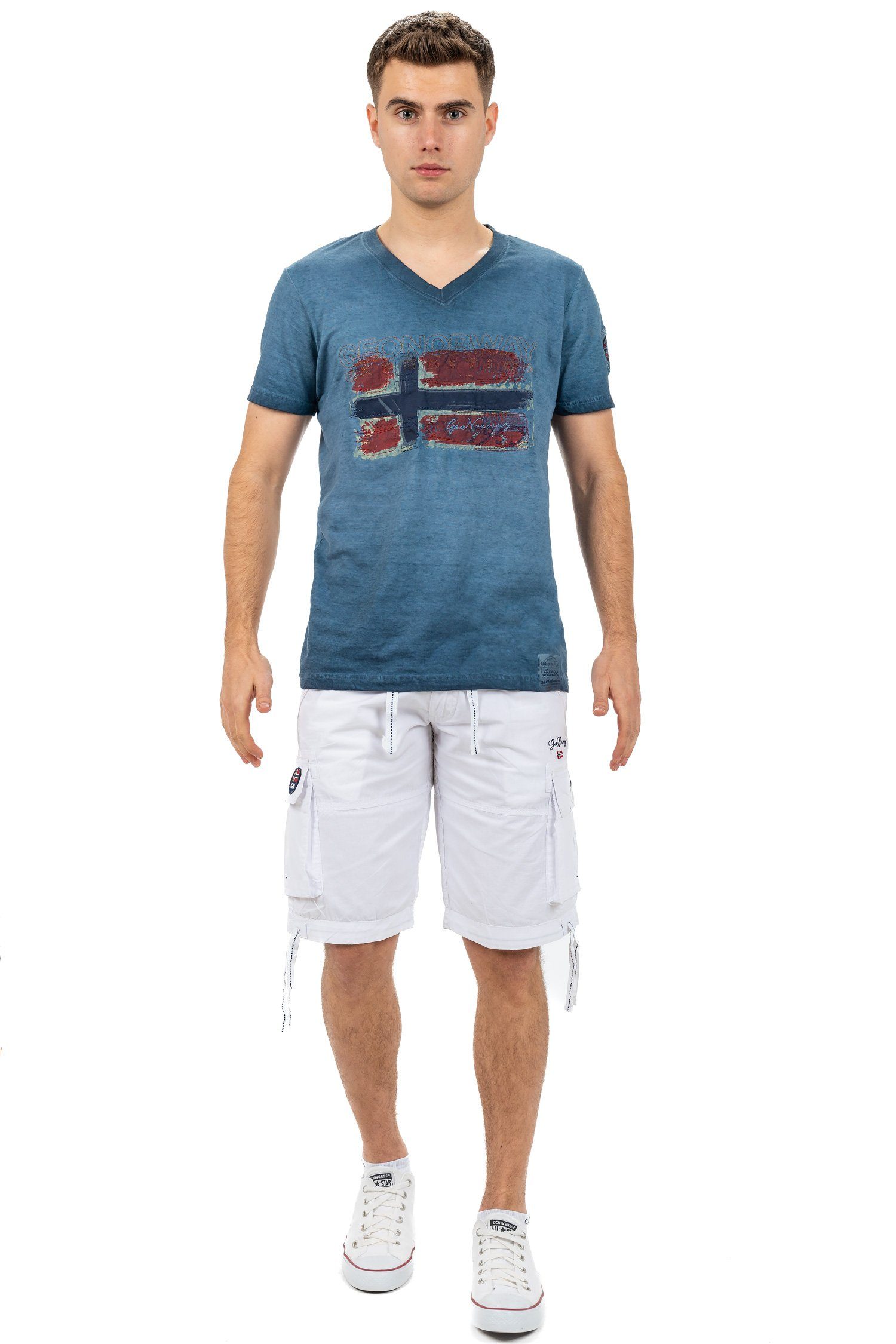 Used Kurzarm im Norway (1-tlg) bajoasis Look navy Shirt Casual Geo T-Shirt Men