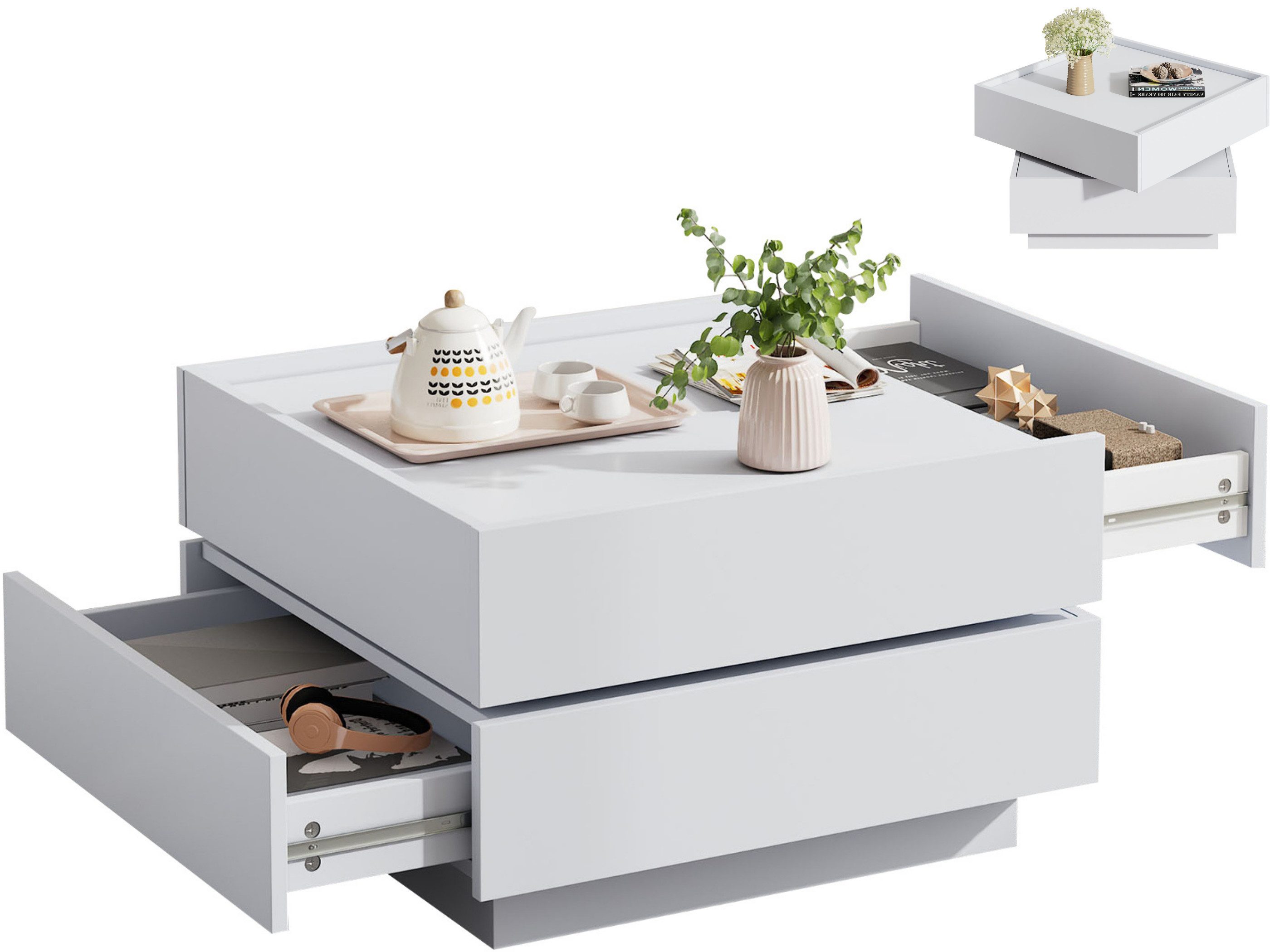 SeedWave Couchtisch Sofatisch, 360° Drehbare Ober-Tischplatte, günstig online kaufen