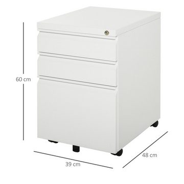 Vinsetto Rollcontainer Aktenschrank, (Set, 1 St., Bürocontainer), Aktenschrank Büroschrank mit 3 Schubladen Räder Stahl Weiß