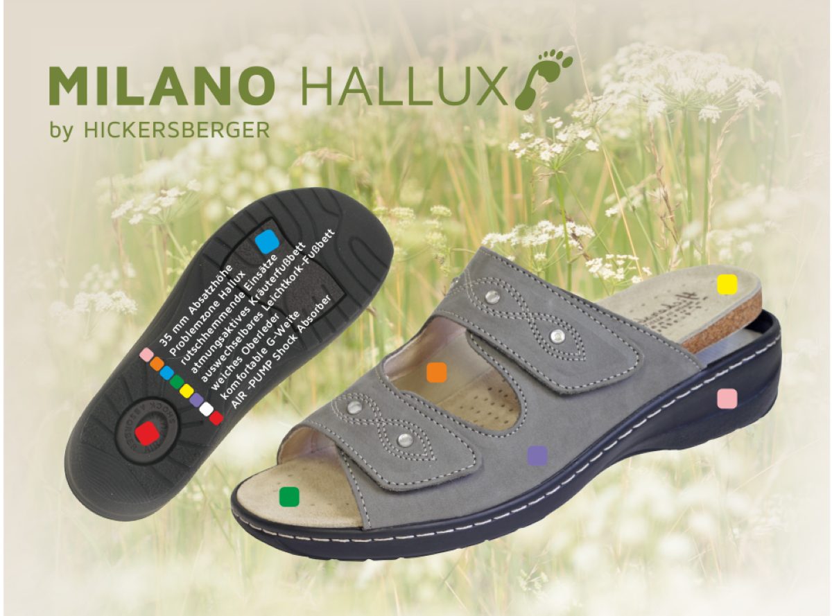Hickersberger Milano HALLUX - Nubuk Pantolette grau Weite G Pantolette Klettverschluss