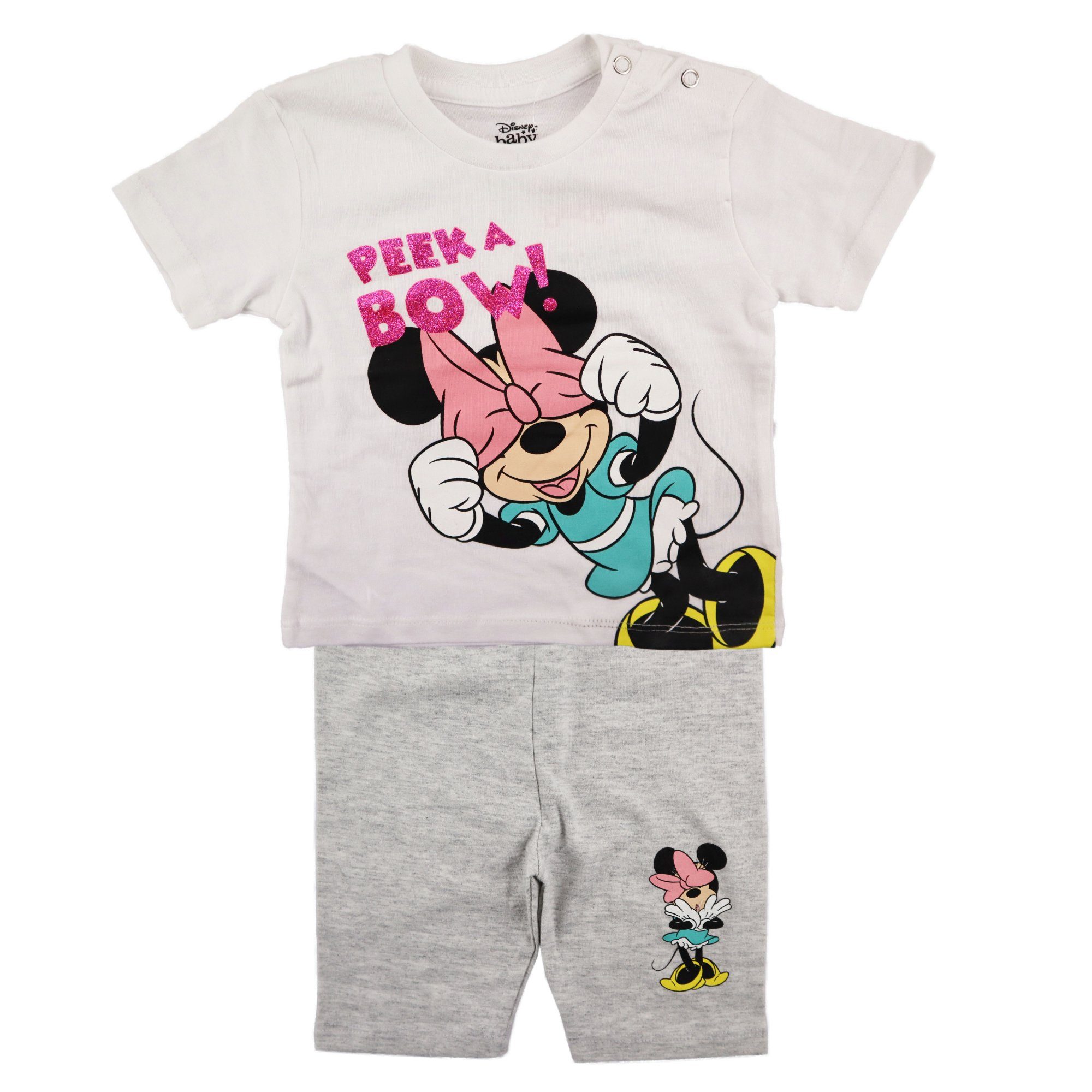 Disney Minnie Mouse Print-Shirt Minnie Maus Baby Mädchen Sommerset Shorts plus T-Shirt Gr. 62 bis 86 Weiß