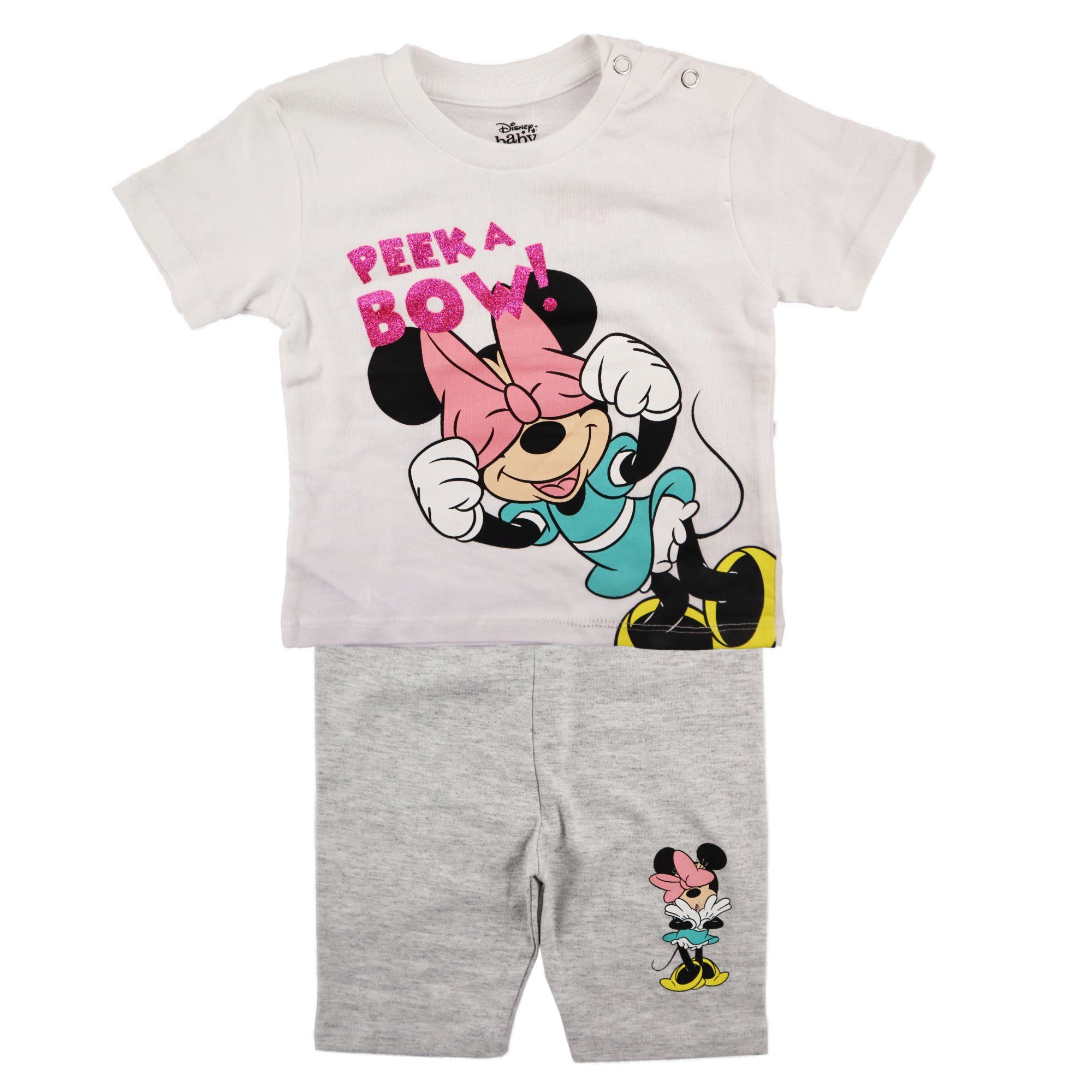 Disney Minnie Baby Weiß Sommerset Mouse Minnie bis Gr. Maus Mädchen Print-Shirt plus Shorts T-Shirt 62 86