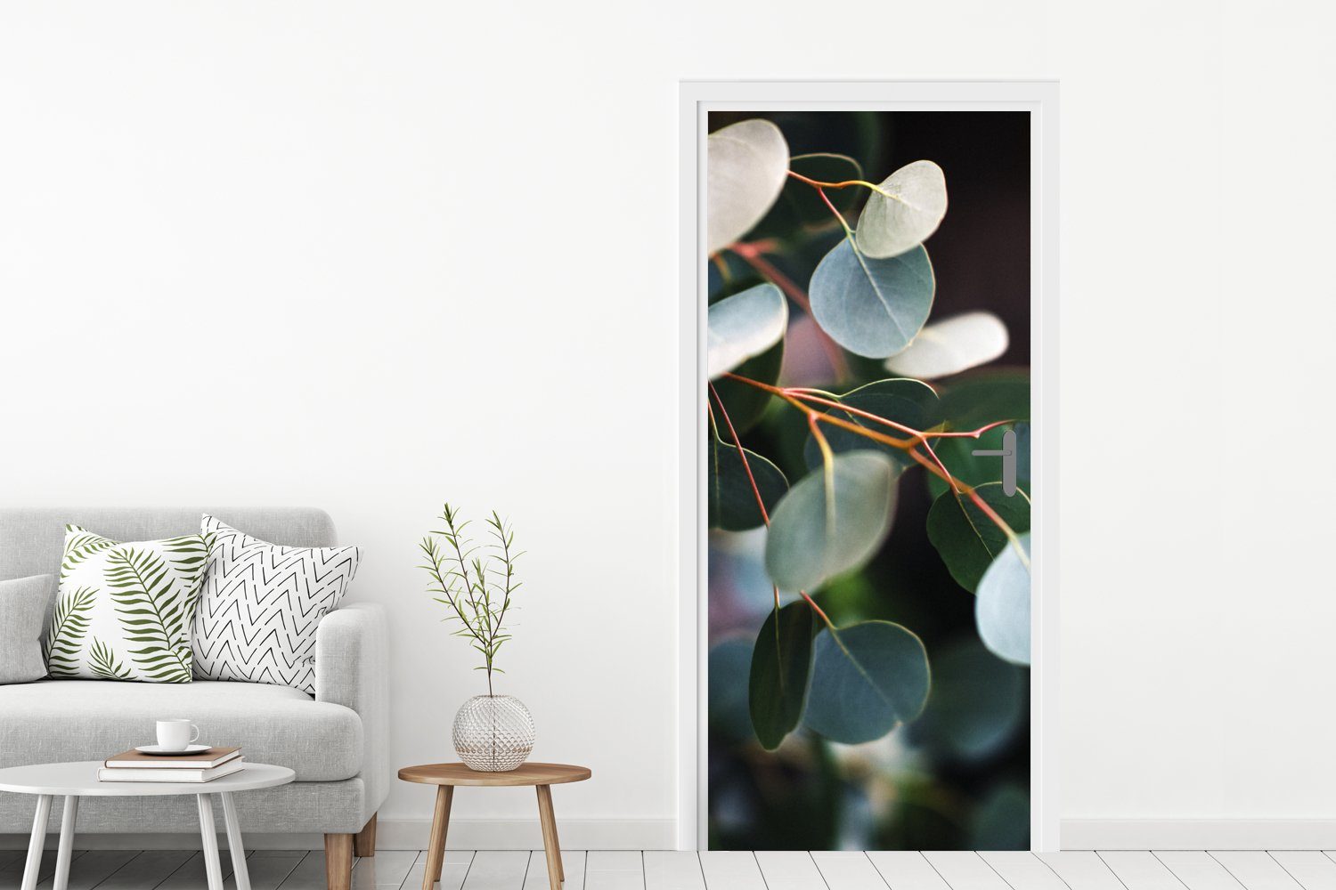 MuchoWow Türtapete Eukalyptusblätter auf cm (1 75x205 Matt, Tür, bedruckt, Türaufkleber, für St), Zweigen, Fototapete