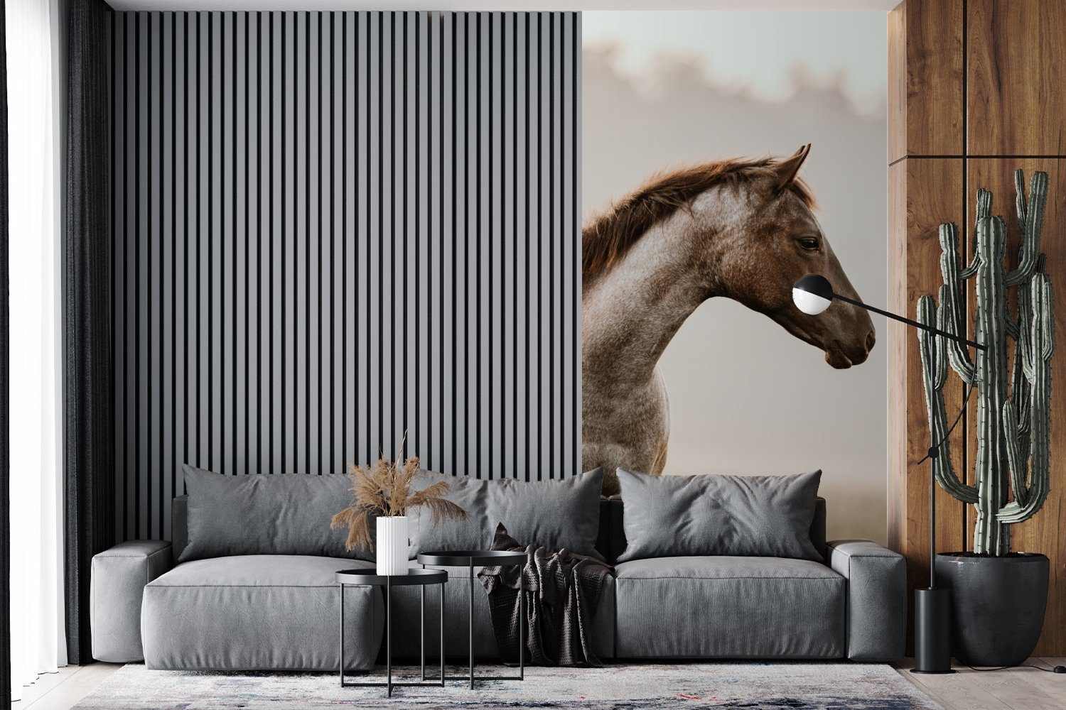 MuchoWow Fototapete Pferd bedruckt, Nebel Fototapete (2 - Schlafzimmer St), Küche, Wohnzimmer - Vliestapete Natur, für Matt