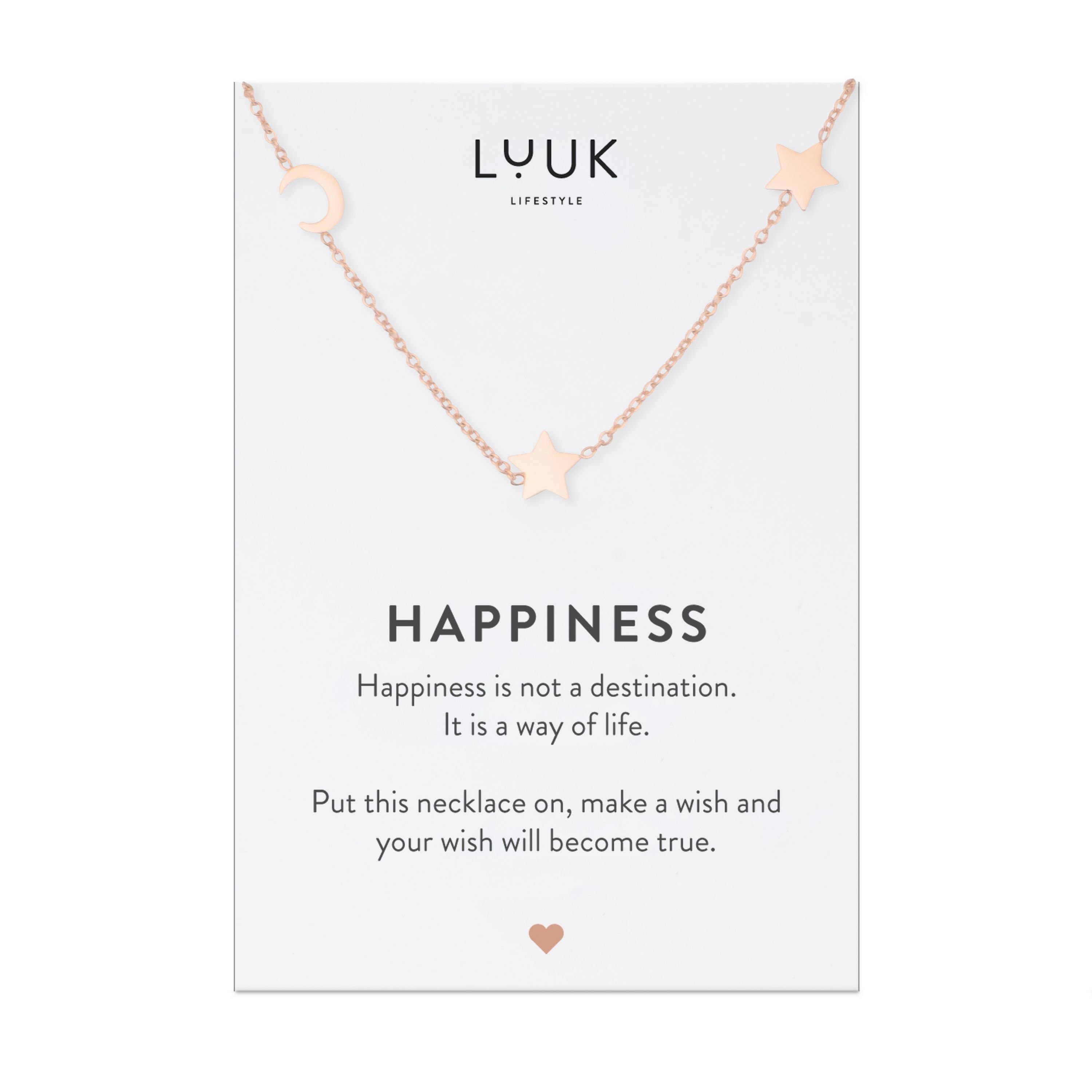 Sterne, Stern mit Rosé Mond und Spruchkarte LUUK LIFESTYLE HAPPINESS Anhänger, Kette Anhänger und Mond