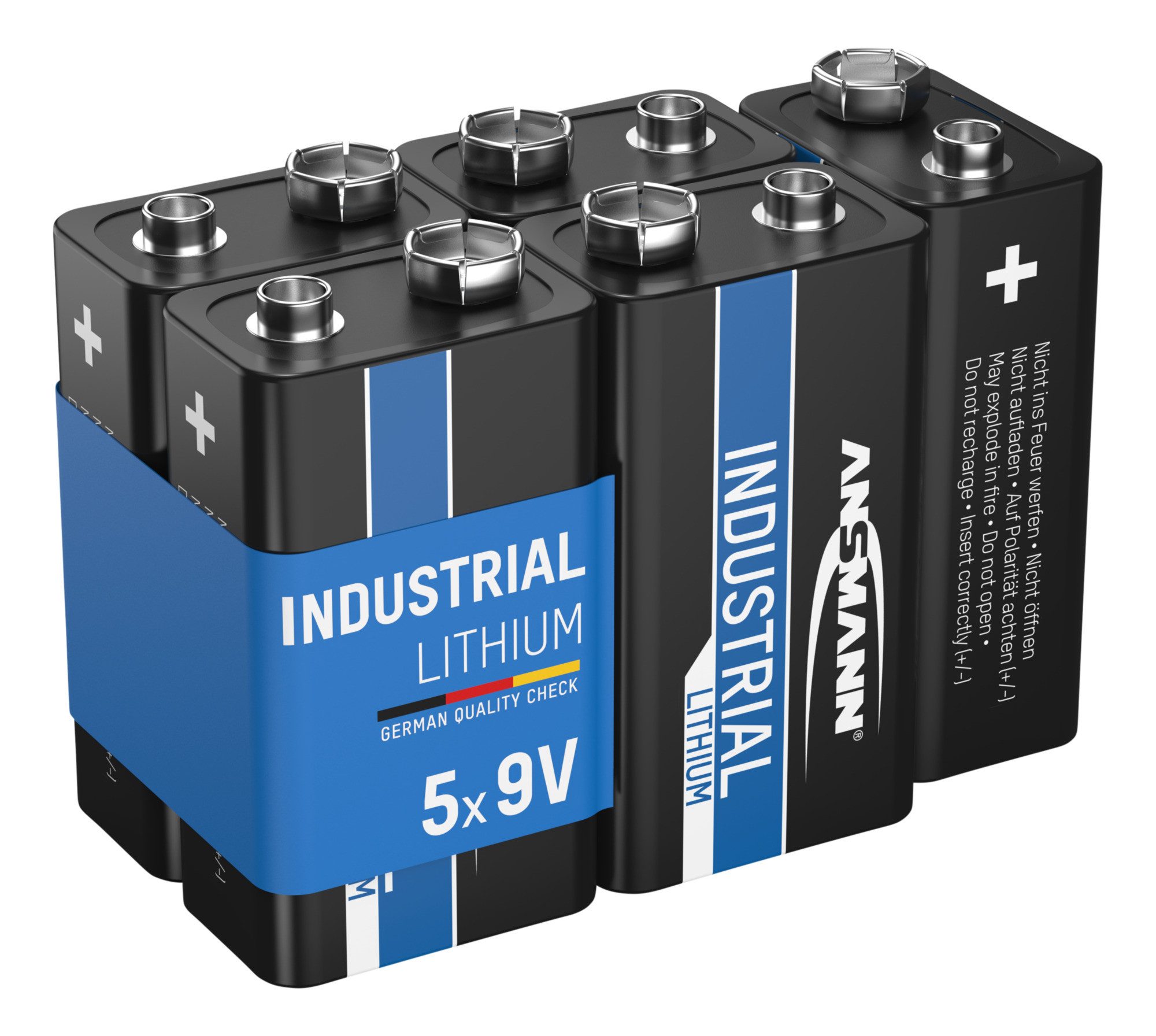 ANSMANN AG 5x Industrial Lithium Batterie 9V E-Block – 6FR22 (5 Stück) Batterie