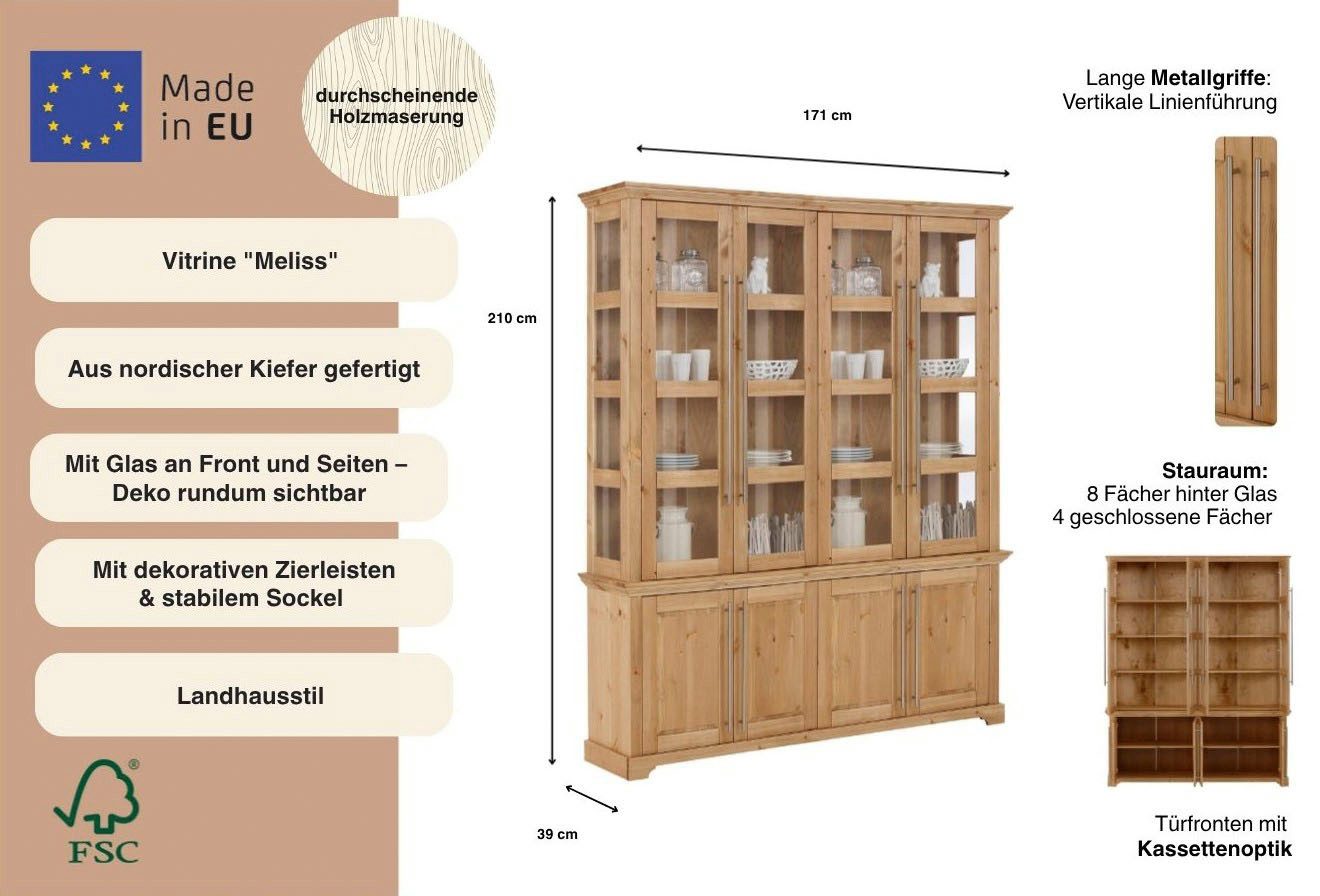 OTTO home Vitrine Melissa aus massiver Kiefer, FSC® zertifiziert, Breite 171 cm