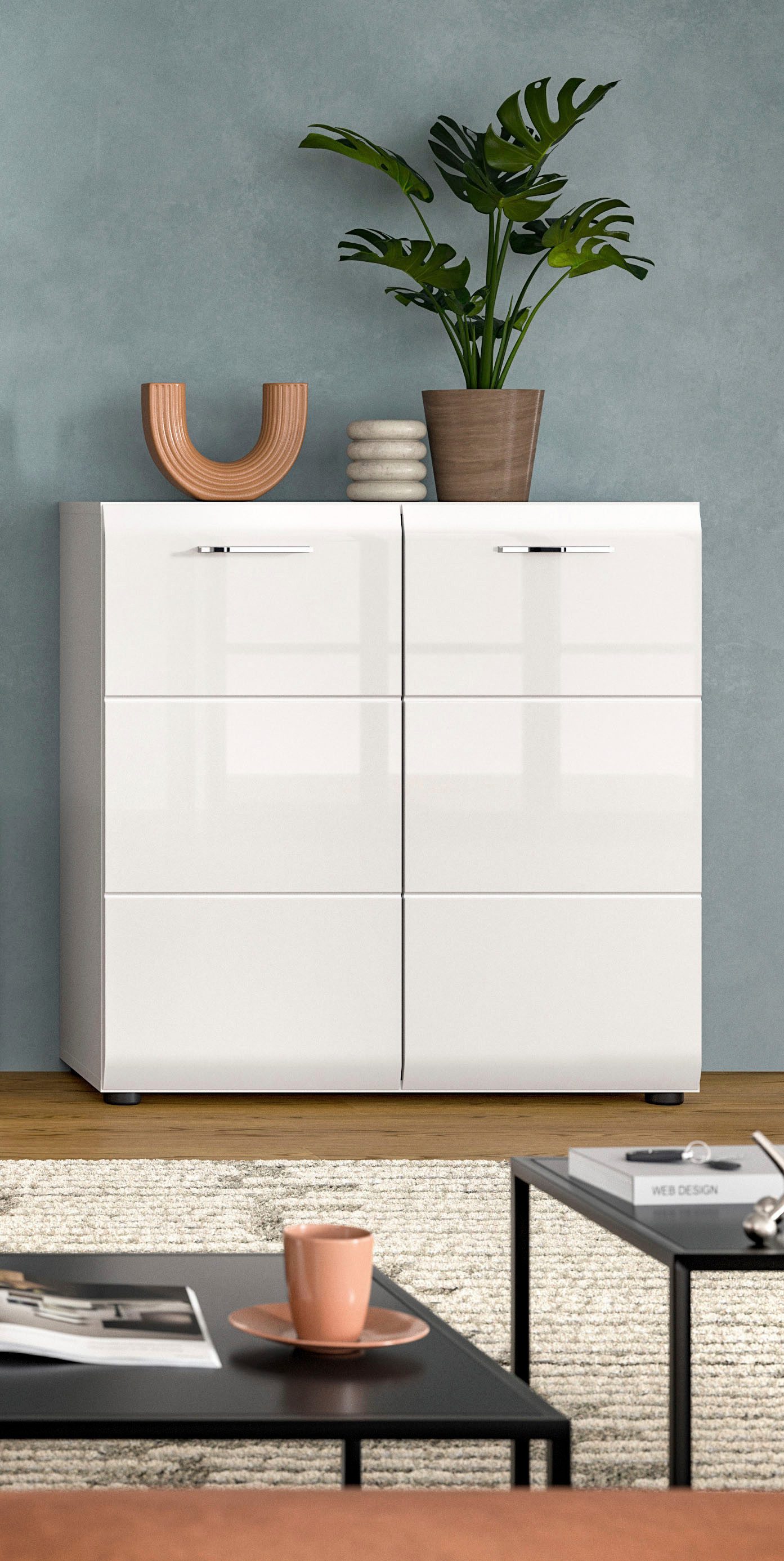 Home affaire Kommode FLORENZ, hochwertige MDF-Front,Rillenfräsung, 2 Türen, 3 Fächer (1 St), Kommode, Anrichte, Wohnzimmerschrank