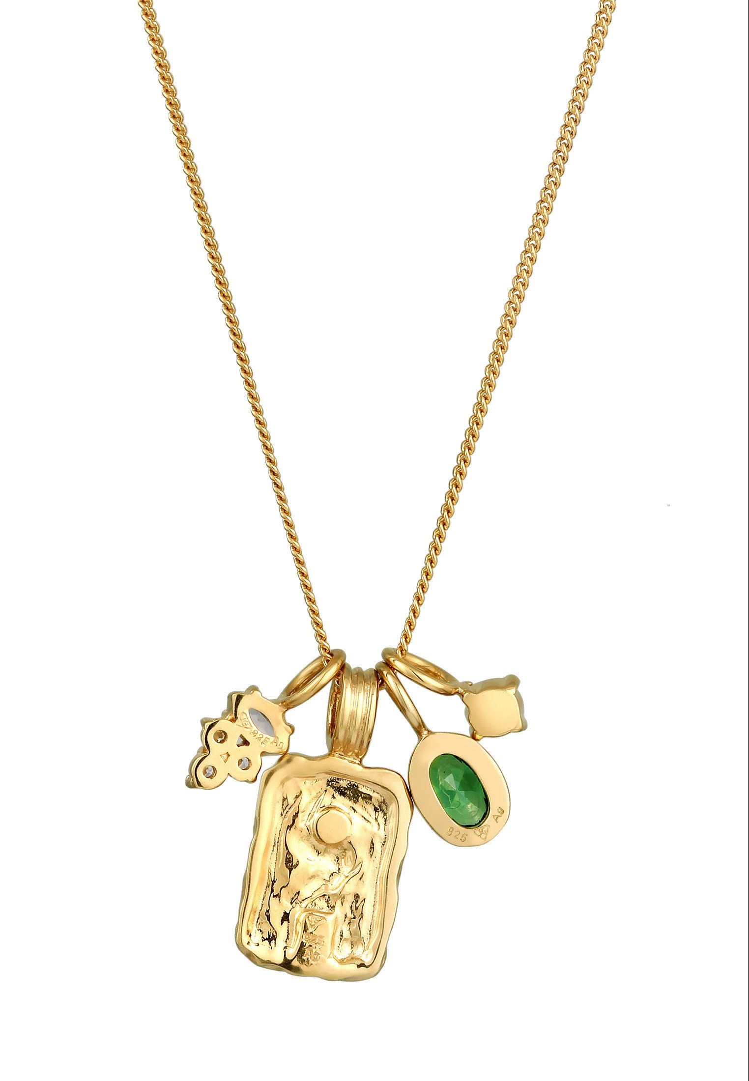Elli Premium Kette mit Anhänger Anhänger Organic Zirkonia Grün 925 Sterling Silber vergoldet