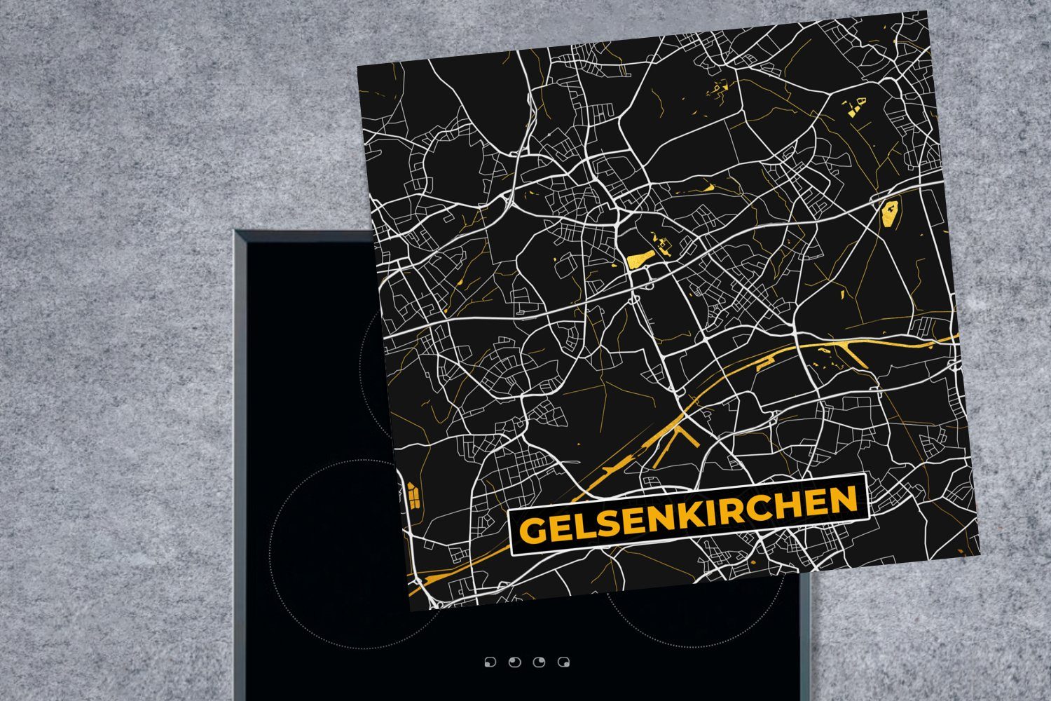 Stadtplan, Gelsenkirchen - küche Ceranfeldabdeckung, für cm, Vinyl, 78x78 MuchoWow Deutschland (1 Herdblende-/Abdeckplatte Arbeitsplatte - tlg), Gold Karte - -
