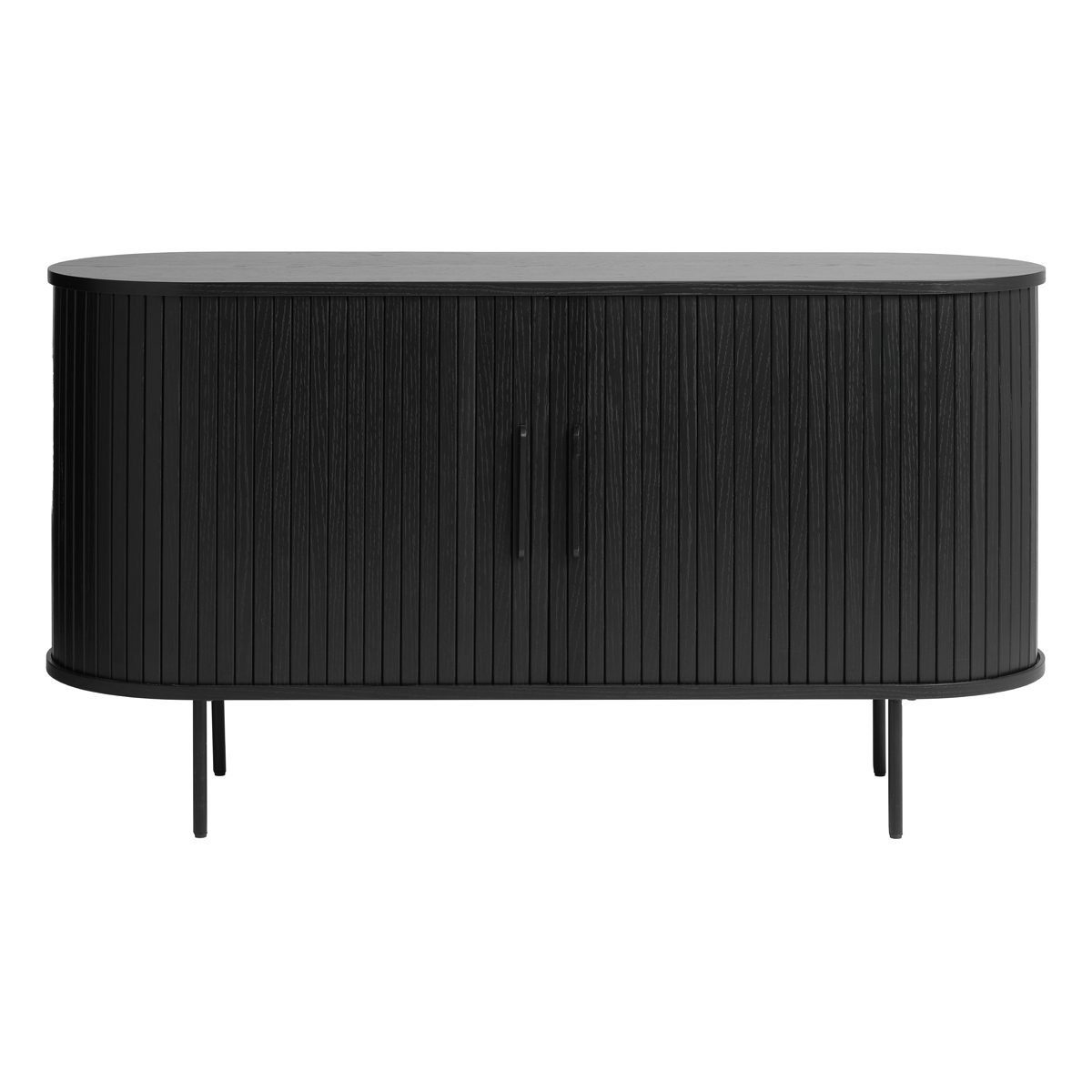 Schiebetüren Retrolook Uriel, Schwarz Sideboard, modernes Lamellenoptik, Trendstore Eiche in moderner Sideboard