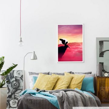 Sinus Art Poster Digitale Grafik  Sitzender Engel über rotem Wolkenhimmel 60x90cm Poster