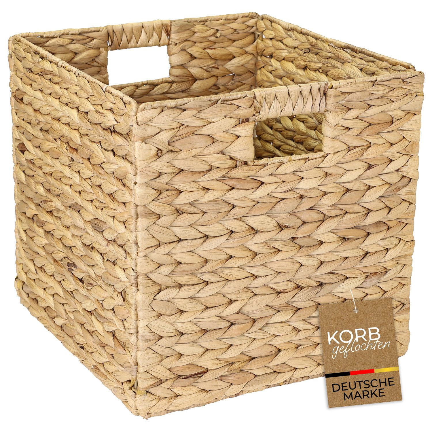 HMF Regalkorb Aufbewahrungskorb passend für KALLAX Regal, Korb geflochten aus, Wasserhyazinthe mit Griffen, 32 x 34,5 x 32 cm, Naturfarben
