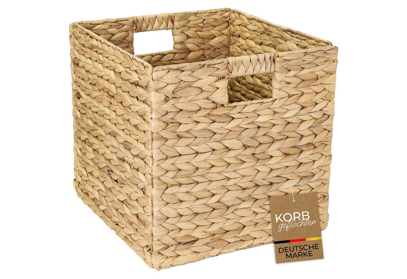 HMF Regalkorb Aufbewahrungskorb passend für KALLAX Regal, Korb geflochten aus, Wasserhyazinthe mit Griffen, 32 x 34,5 x 32 cm, Naturfarben