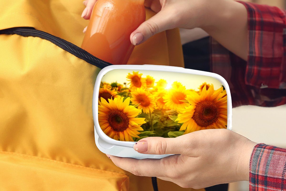 - MuchoWow für Erwachsene, weiß (2-tlg), und Brotdose, und Mädchen Gelb - Sonnenblume für - Jungs Kunststoff, Kinder Sonne, Lunchbox Brotbox Blumen