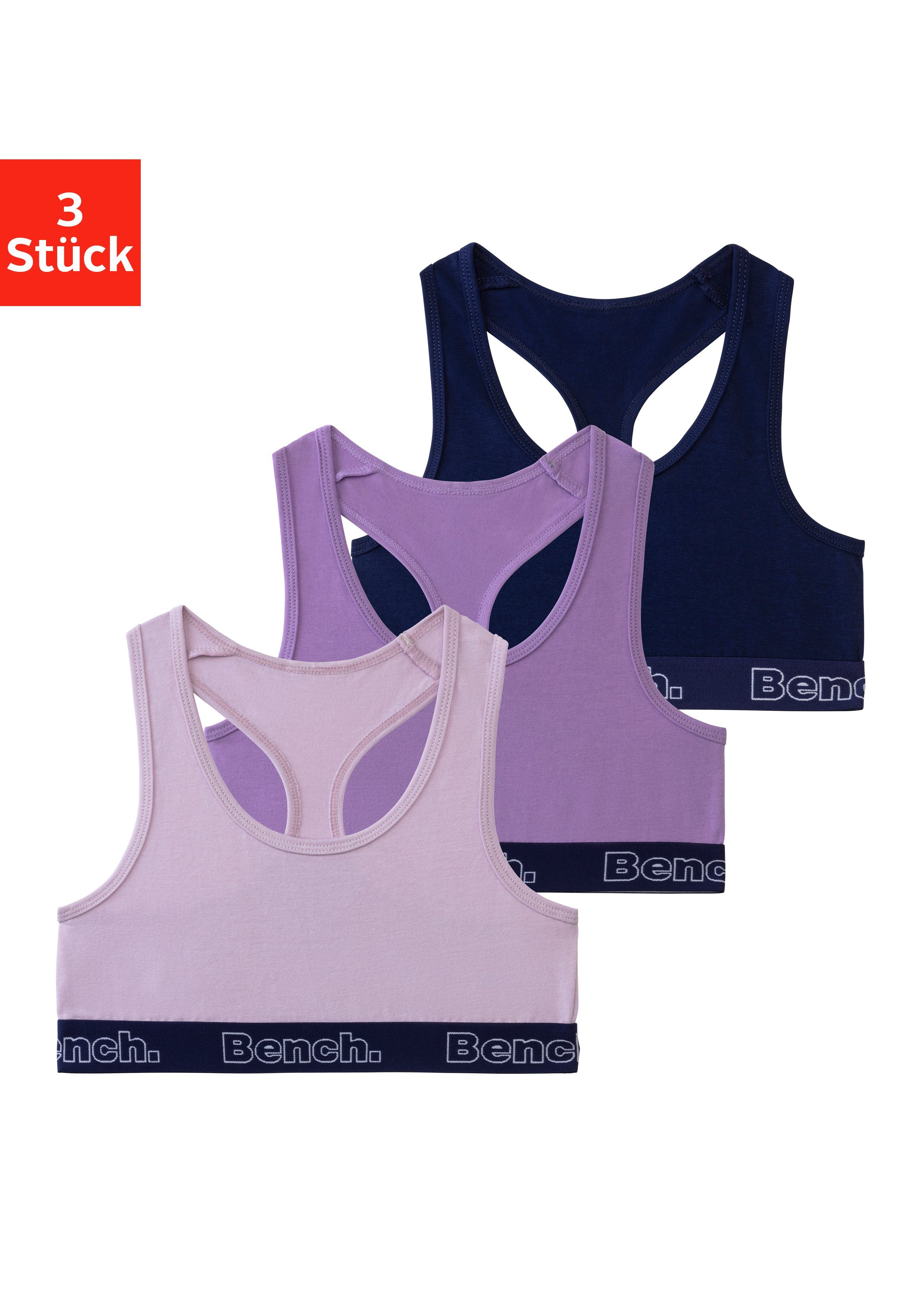 Bench. kontrastfarbigem mit / Racerback (Packung, / navy und Bustier lila Bündchen flieder 3-tlg)