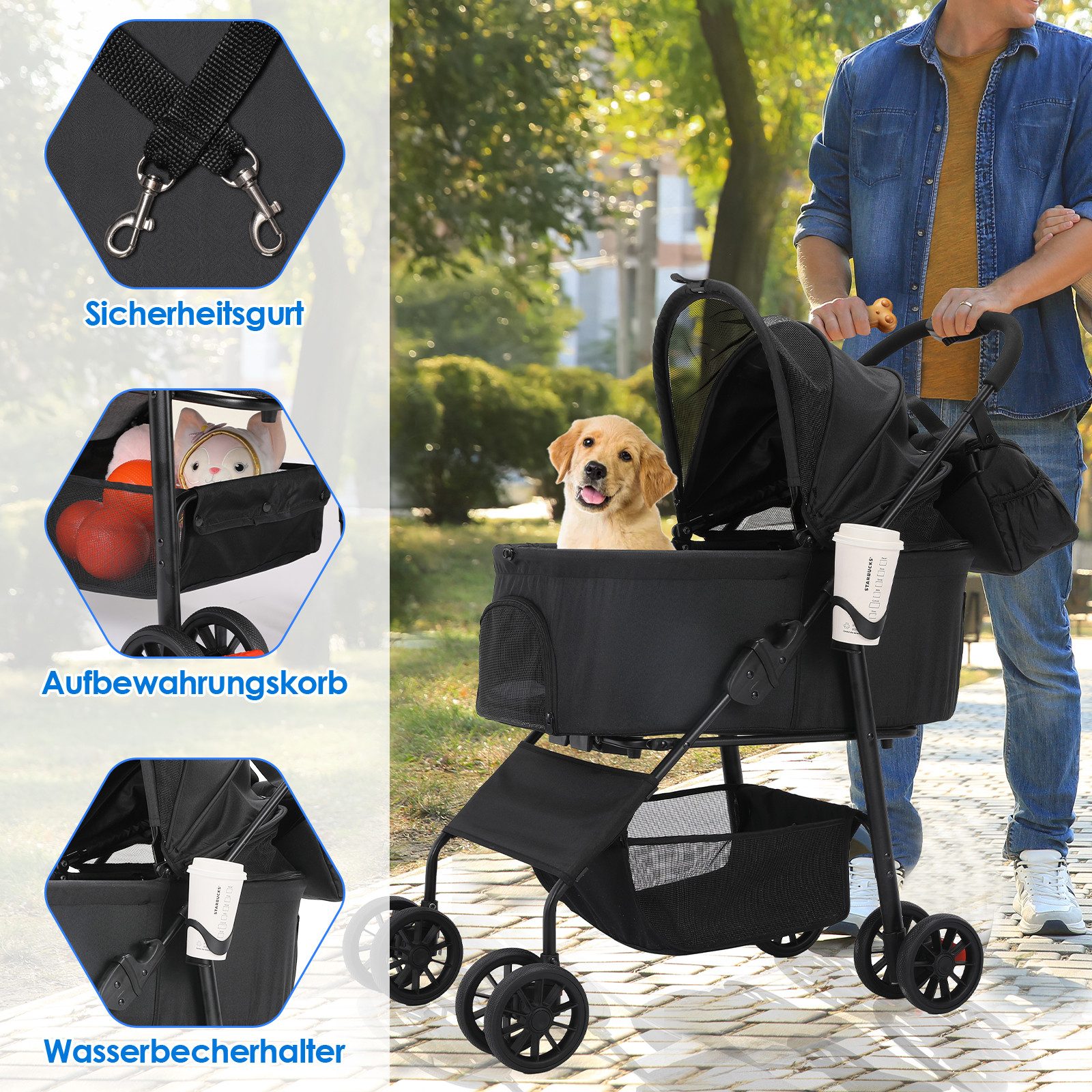 Thumbnail - TLGREEN Hundebuggy 3 in 1 bis 30 kg, Klappbar Hundebox Transporttasche,Tragbares Haustiernest