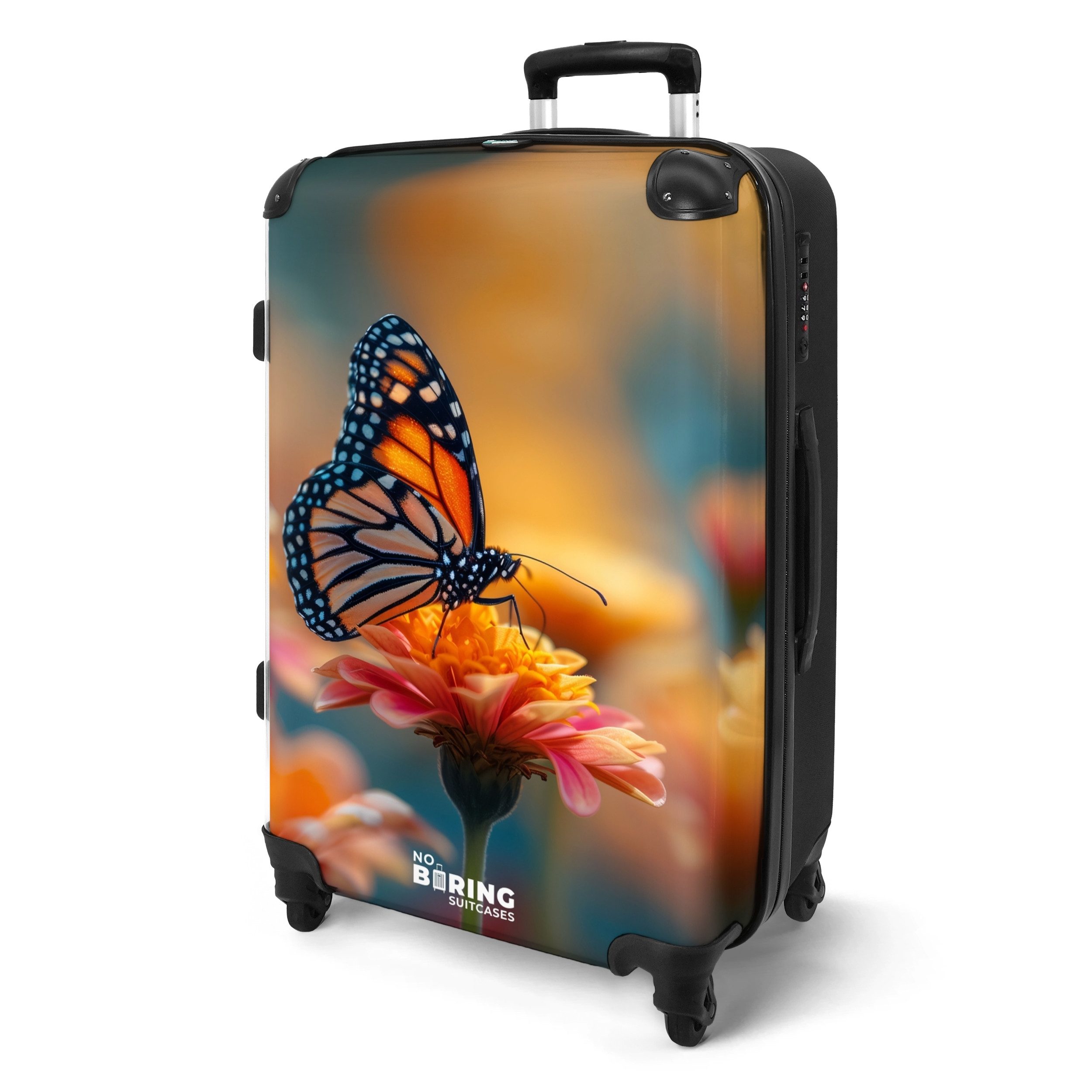 NoBoringSuitcases.com© Hartschalen-Trolley Schmetterling auf rosa Blume günstig online kaufen