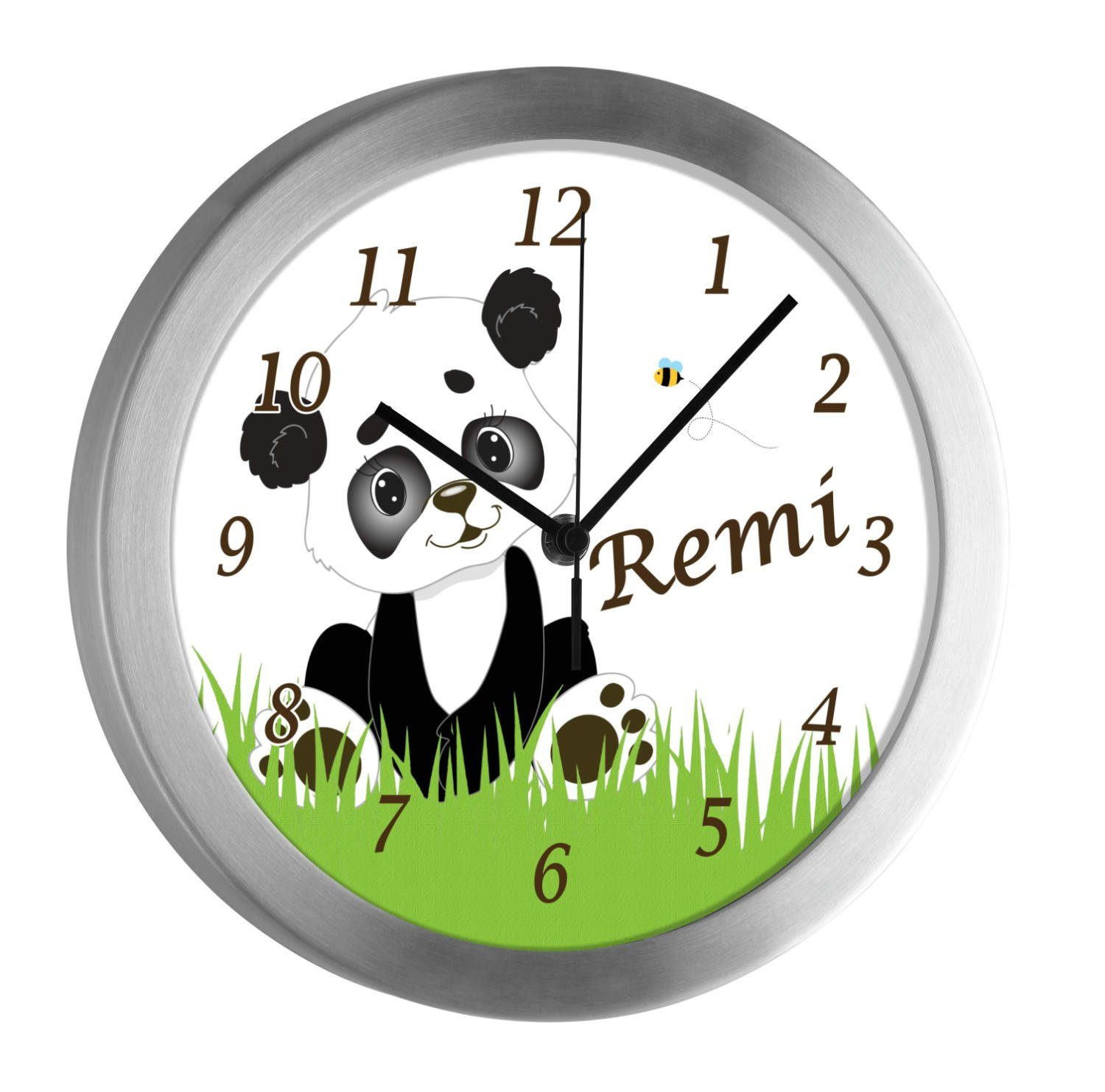 CreaDesign Funkwanduhr Kinderzimmer Kinder Wanduhr Panda Bär personalisiert