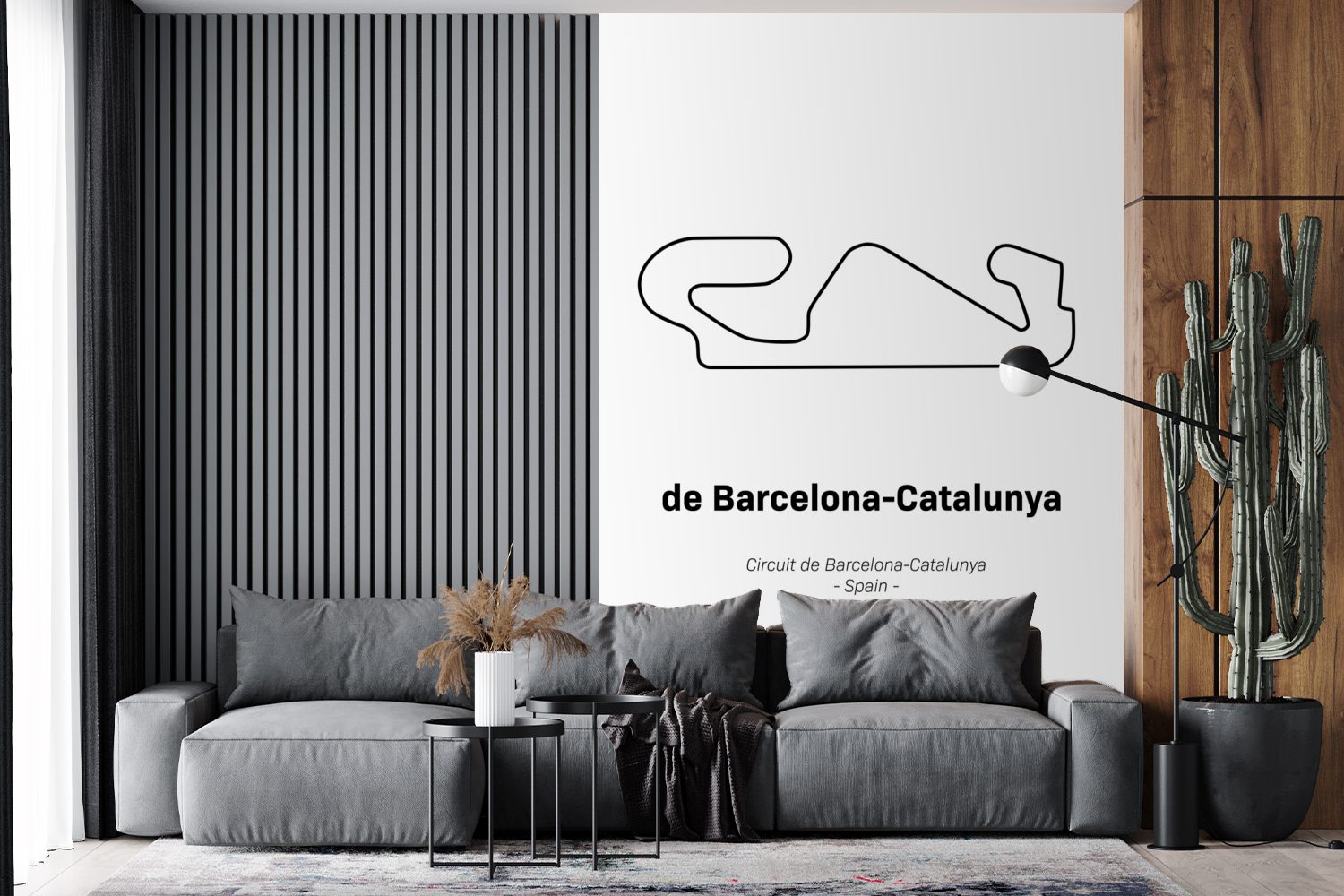 Rennstrecke, bedruckt, - Vinyl - Wohnzimmer, Fototapete 1 für St), MuchoWow Matt, Tapete (3 Wandtapete Montagefertig Formel Barcelona