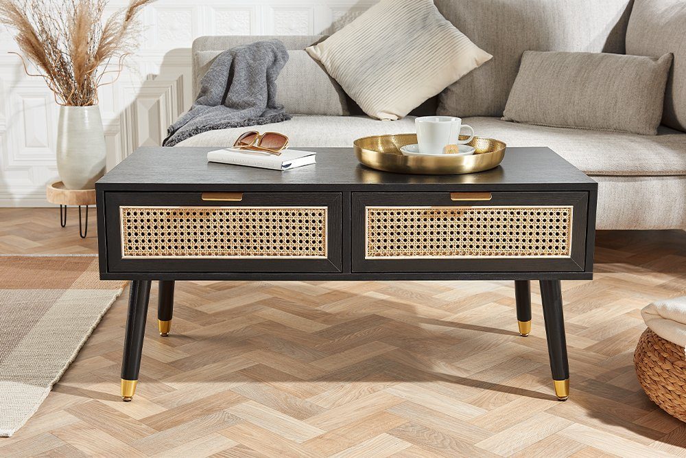 Couchtisch schwarz schwarz · | · MDF Geflecht · riess-ambiente schwarz Wiener 1-St), Wohnzimmer Metall (Einzelartikel, | schwarz Design 100cm Retro VIENNA ·