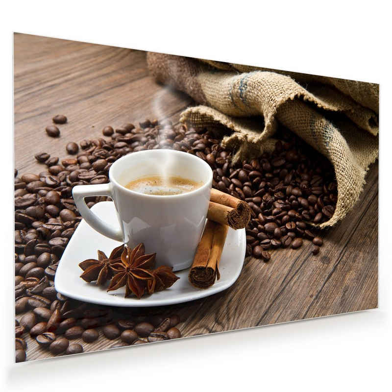 Primedeco Glasbild Wandbild Heisser Kaffee mit Aufhängung, Kaffee