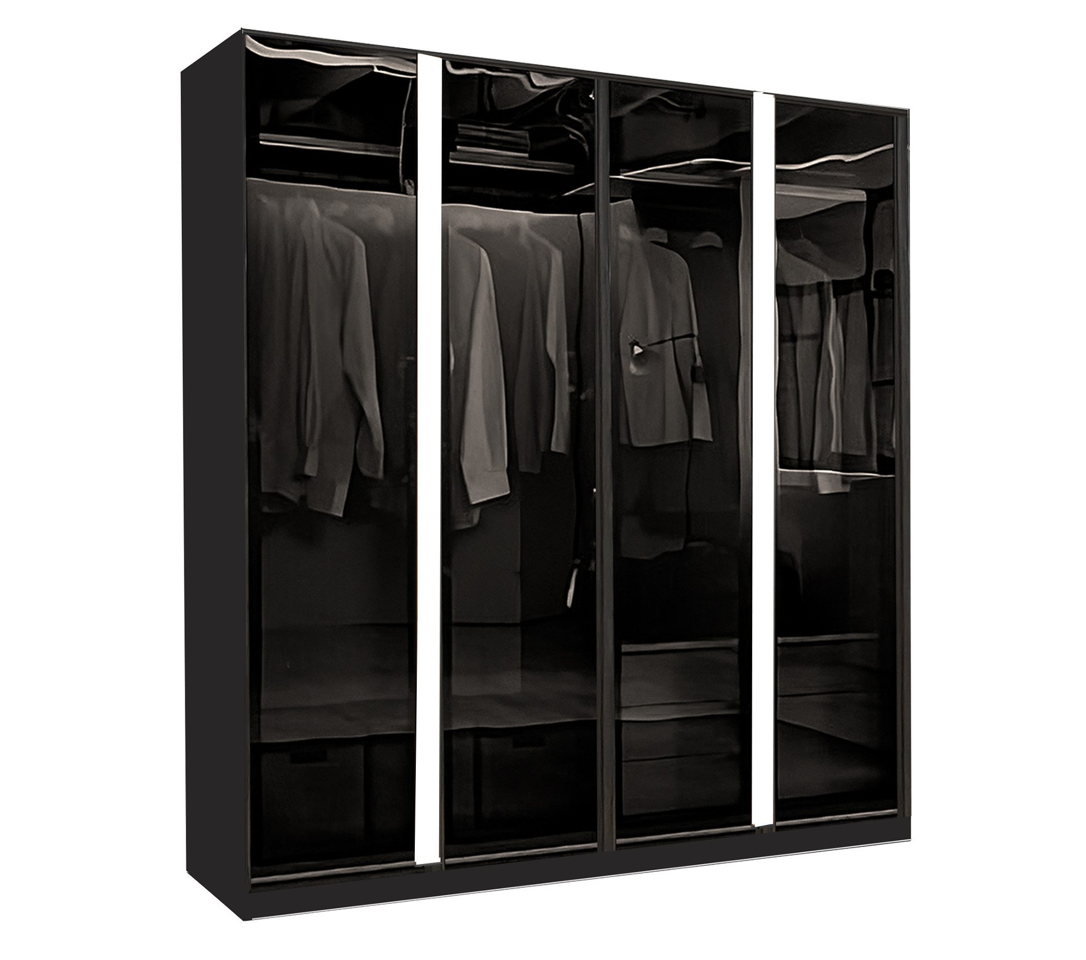 Palms-Store Kleiderschrank Drehtürenschrank Monaco⁺ mit hochwertigen Glasrahmentüren transparentem Grauglas inkl. umfangreichem Zubehör