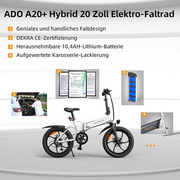 ADO E-Bike A20 E-Fahrrad 20 * 1.95 Zoll Faltbares Elektrofahrrad klapprad, 7 Gang Shimano, Kettenschaltung
